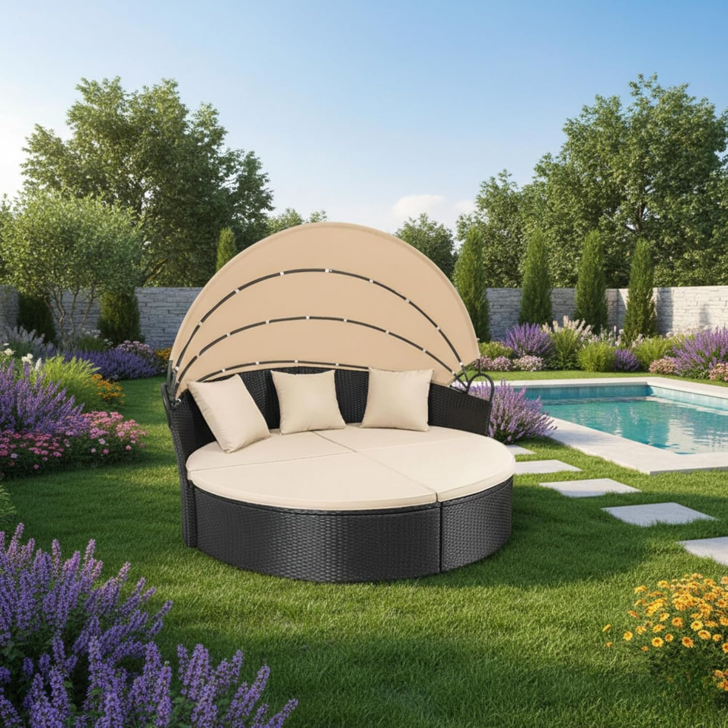 Garden Winds Reinforced RipLock 350 Replacement Canopy Top Cover Compatible with Devoko Homall Lacoo Gatun 66" Outdoor Daybed Model MY02015- Beige