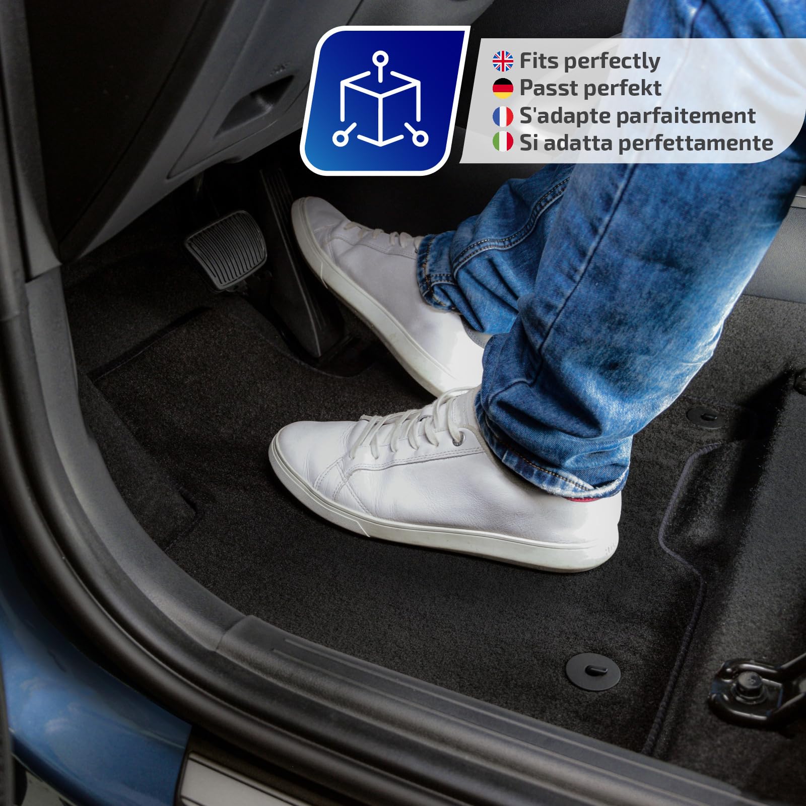 J&J Automotive Tappetini Velluto Per Peugeot 308 (2014-2021) – Set 4 Pezzi, Nero, Antiscivolo