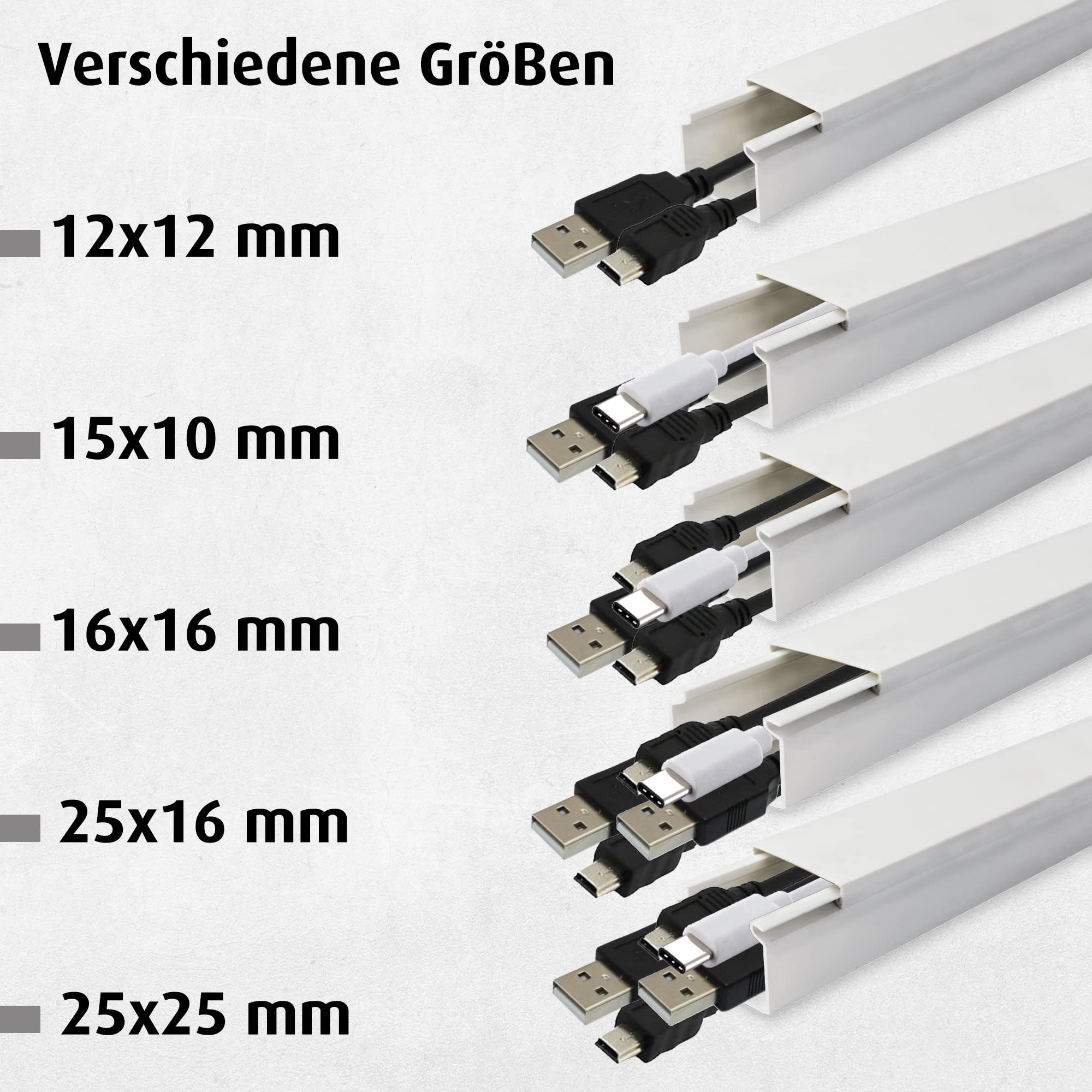 Lion Electric Kanał kablowy, biały, samoprzylepny, 25 x 16 mm, 12 x 1 m, prowadnica kabla do ukrycia kabli, kanały kablowe o różnych rozmiarach, bez wiercenia, na biurko, ścianę, podłogę