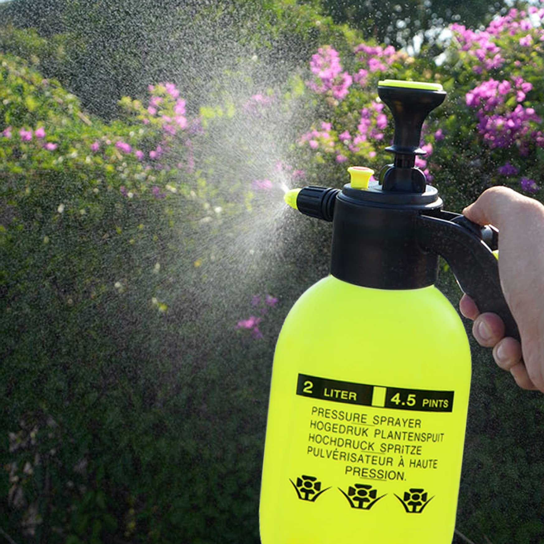 Vidage pulvérisateur de pression du jardin, bouteilles de pulvérisation 2L, flacon pulvérisateur de jardinage, monsieur à la main, pulvérisateur de pression d'action, pulvérisateur pour tueur de mauv