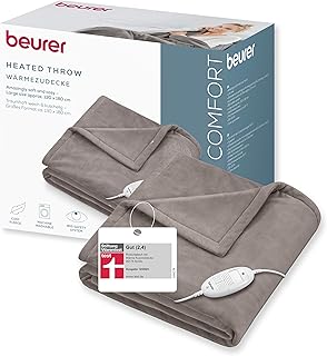 Beurer HD 75 Heizdecke, kuschelige Wärmedecke mit 6 Temperaturstufen, Sicherheitssystem und Abschaltautomatik, maschinenwaschbar, Taupe, 180 x 130 cm