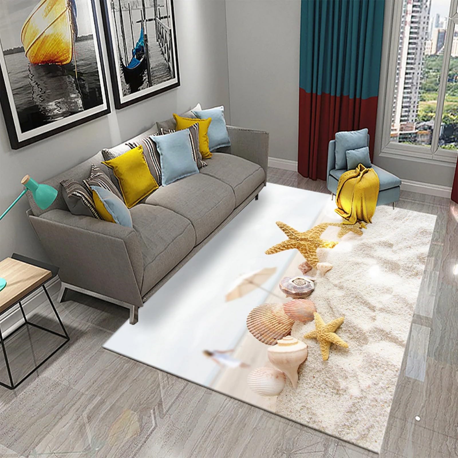 Tapis de chambre plage et étoiles de mer pour créer une ambiance évasion en 3D