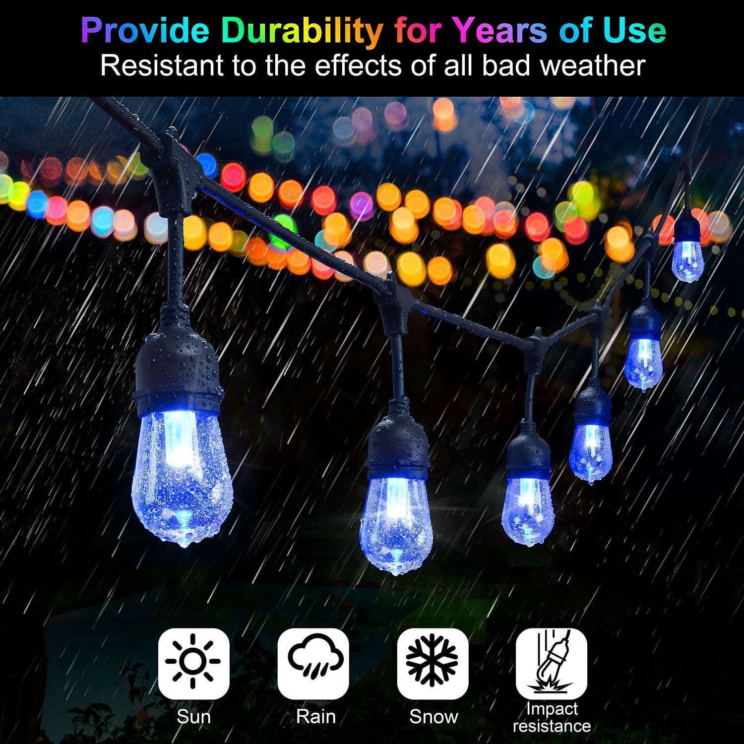 Buy 2 get 3 SMART EGG 48FT Color Changing Outdoor String Lights, Patio String Lights Dimmable for Outdoor Indoor, Waterproof Hanging Light for Backyard, Garden, Party, Remote Control Decor