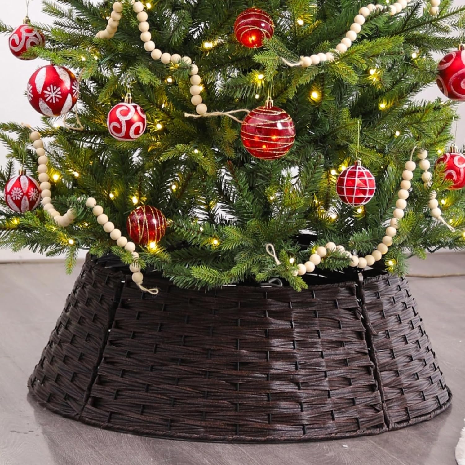 Christmas Tree Collar, Christmas Tree Skirt Woven Rustic for Artificial Christmas Trees, Fordable Wicker Rattan Tree Collar, Christmas Tree for Christmas Tree Decoration