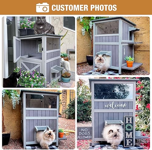 Miniatura 7 de Feral Cat House - Refugio impermeable para gatos para invierno, jaula para gatos, perfecta para uso al aire libre e interior, 2 pisos