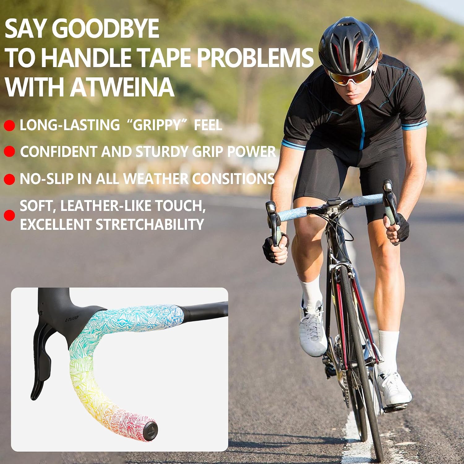 Attitude Fade Road Bike Handlebar Tape (2 Rolls) (Rainbow) | Material:Absorbing EVA Foam And Eco-Friendly PU;Non slip;Enhanced Grip;Comfortable Ride