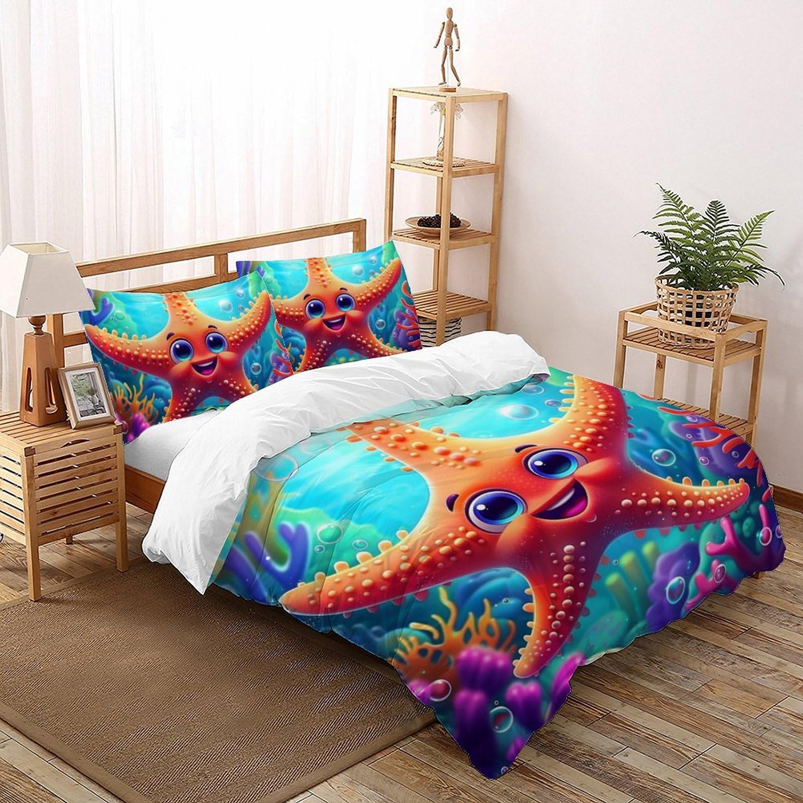 Housse de couette 3D étoile de mer rouge drap de lit microfibre premium 200x200