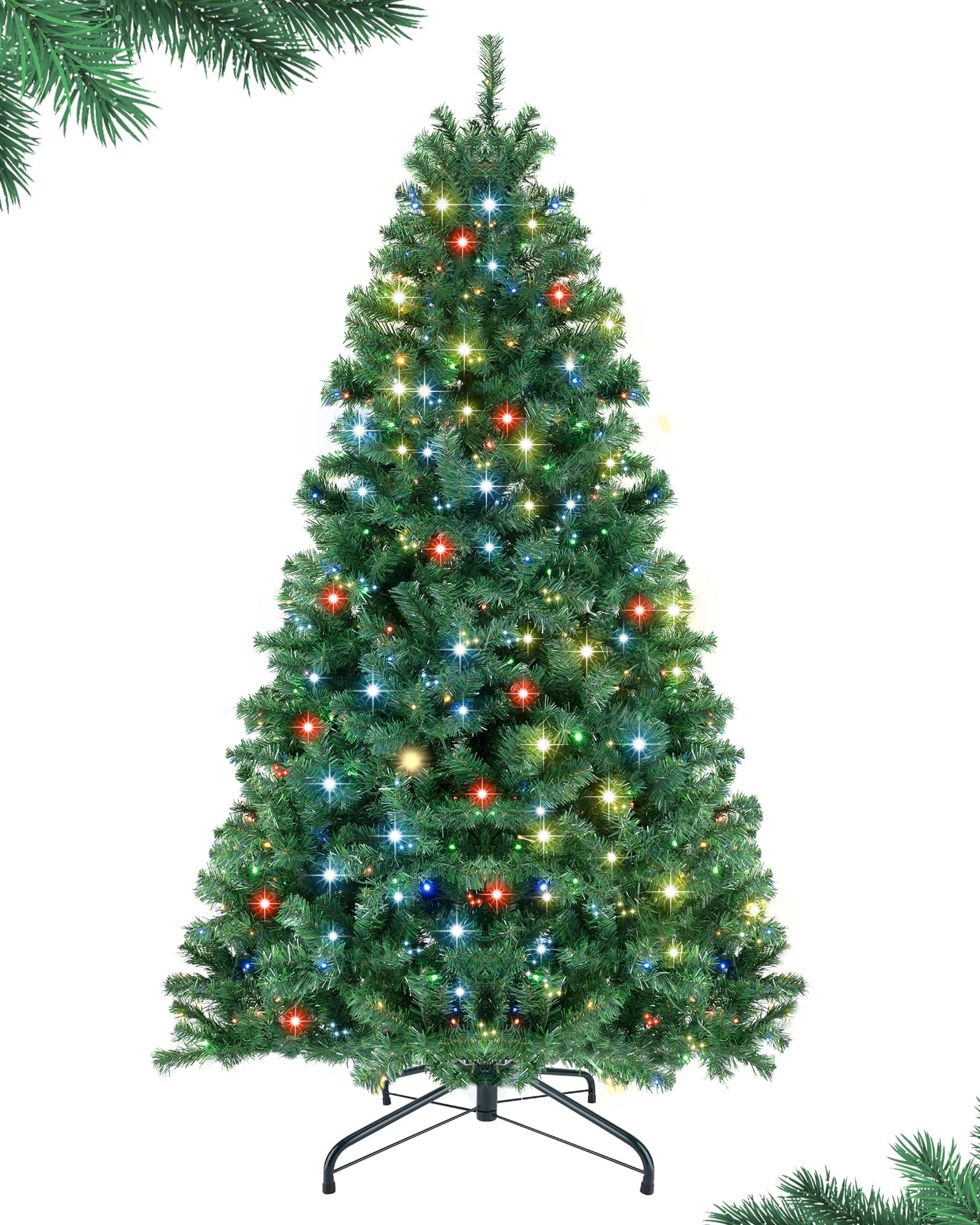 SINCHER Automatic Christmas Tree 6ft 1200 Branches Flocking Spray White Artificial Xmax Tree with Pine Cones Suitable for Home, Office 180