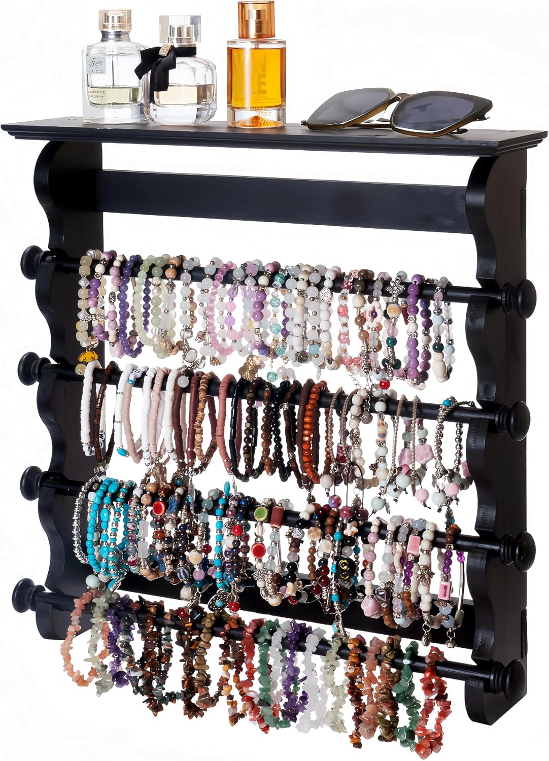 Donmills 4 Tier Wooden Bracelet Holder Stand – Bracelet Organizer Storage Display for Selling- Bangle & Scrunchie,Watch Jewelry Organizer Showcase and Home Storage (Dark Brown)