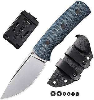 Petrified fish PFP01F Beluga Fixed Blade Knife, 3.62" N690 Satin Blade, 5.85oz G10/Micarta Handle Fixed Blade Knife for Camping EDC Tool Knife (Blue Micarta) - Petrified fish