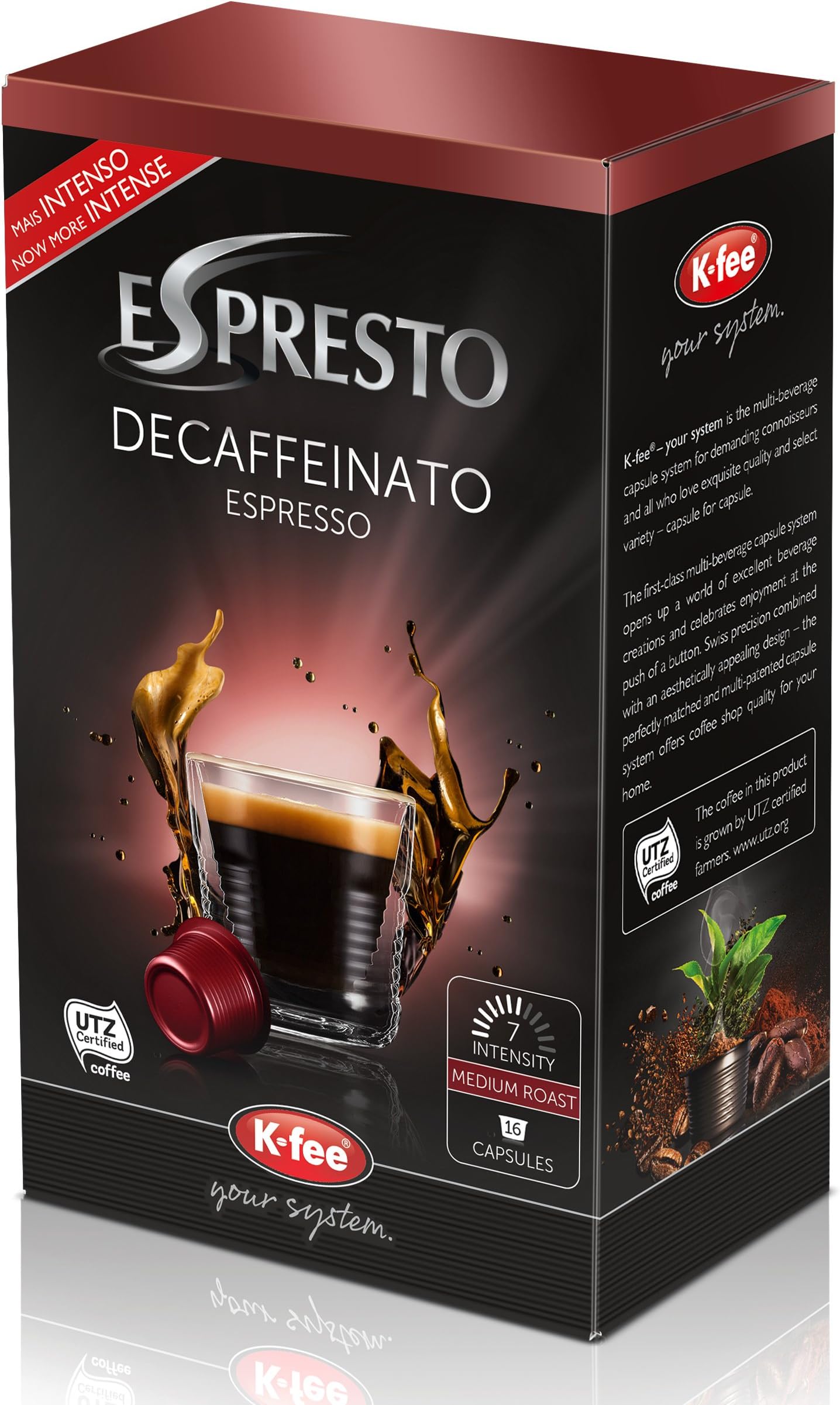 K-Fee Espresto Espresso Decaffeinato, Coffee, Decaffeine Arabica, Intensity 7, 16 Capsules