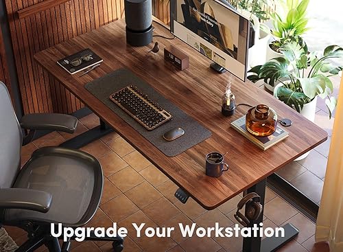 Miniatura 4 de FEZIBO Escritorio eléctrico de pie, escritorio de pie ajustable de 55 x 24 pulgadas, escritorio de oficina en casa, escritorio de computadora, nogal
