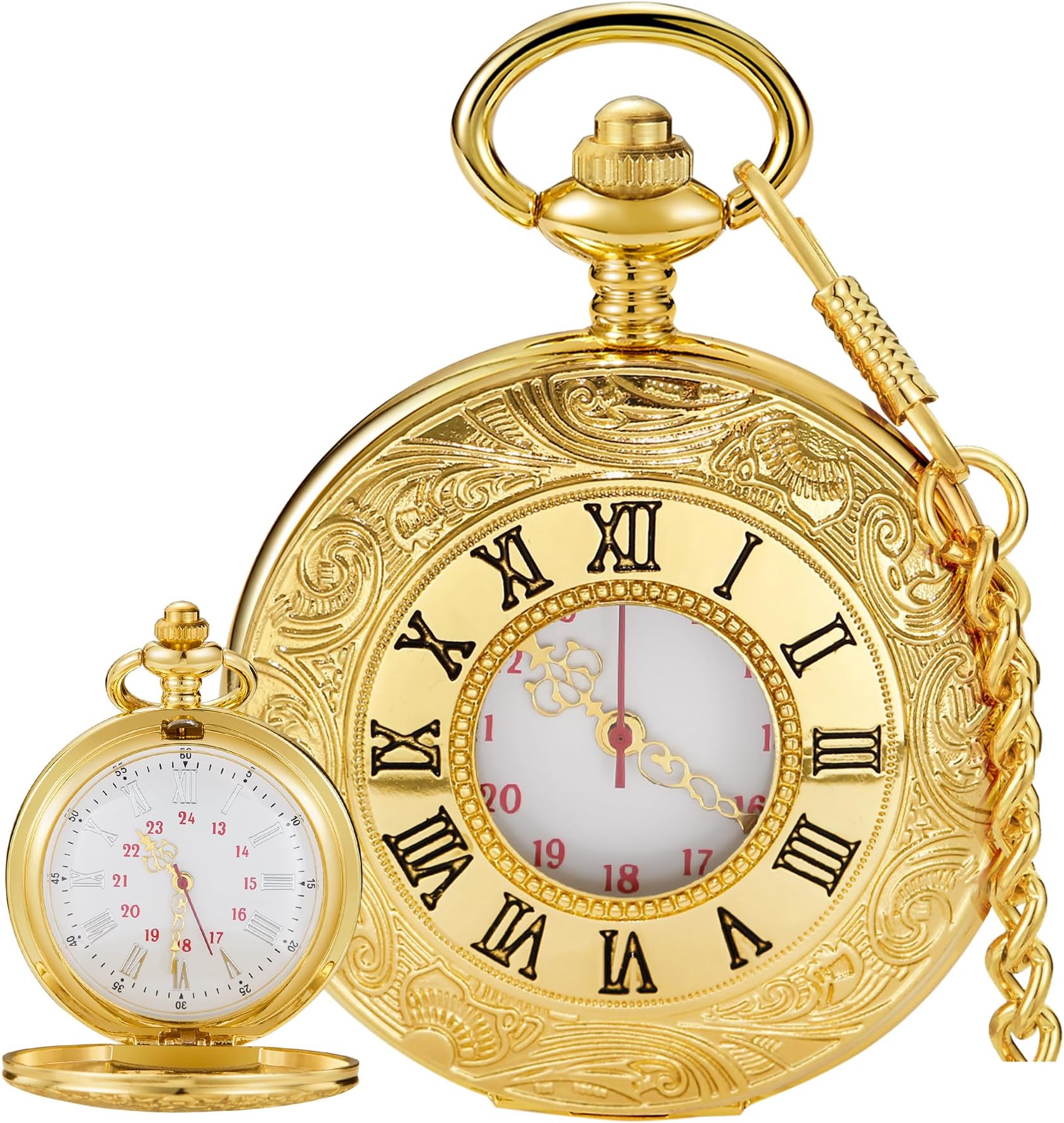 Roman Numerals Scale Quartz Pocket Watches with Chain Christmas Graduation Birthday Gifts Fathers Day