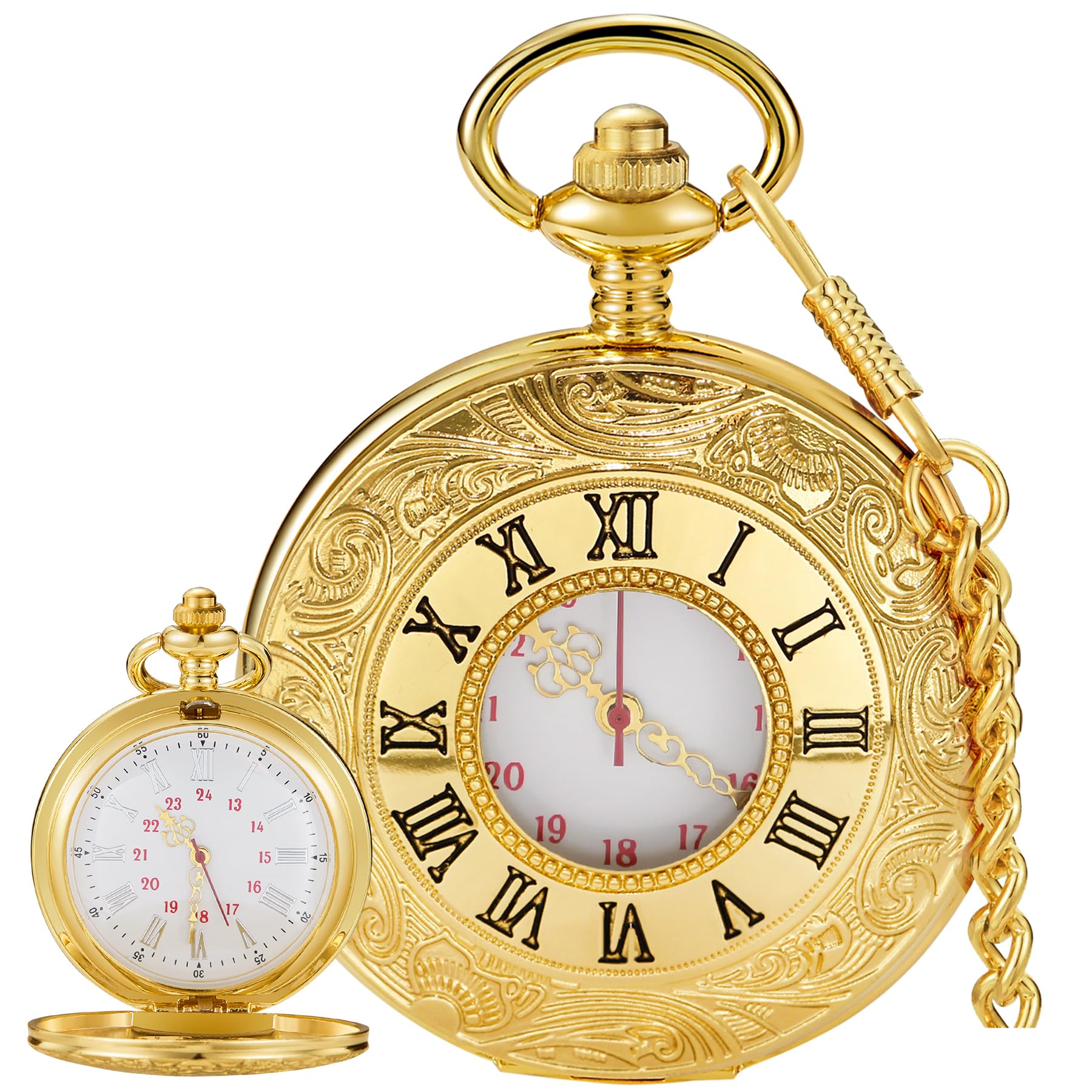 Roman Numerals Scale Quartz Pocket Watches with Chain Christmas Graduation Birthday Gifts Fathers Day