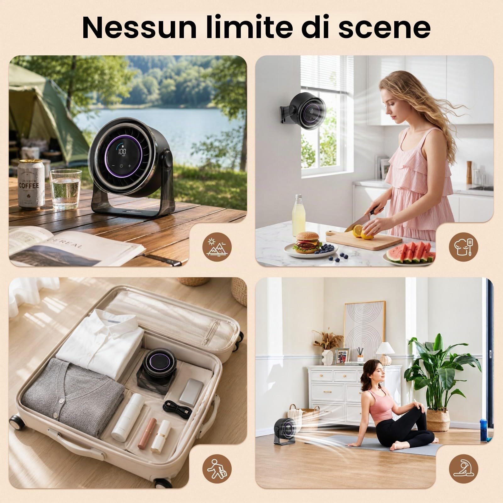 MERTTURM Ventilatore Scrivania Silenzioso con Turbo Airflow, 1-100 Velocità, Autonomia Max 11 Ore, Da Parete, Mini Ventilatore da Tavolo USB Per Ufficio/Casa/Viagg/Campeggio/Camper, Nero