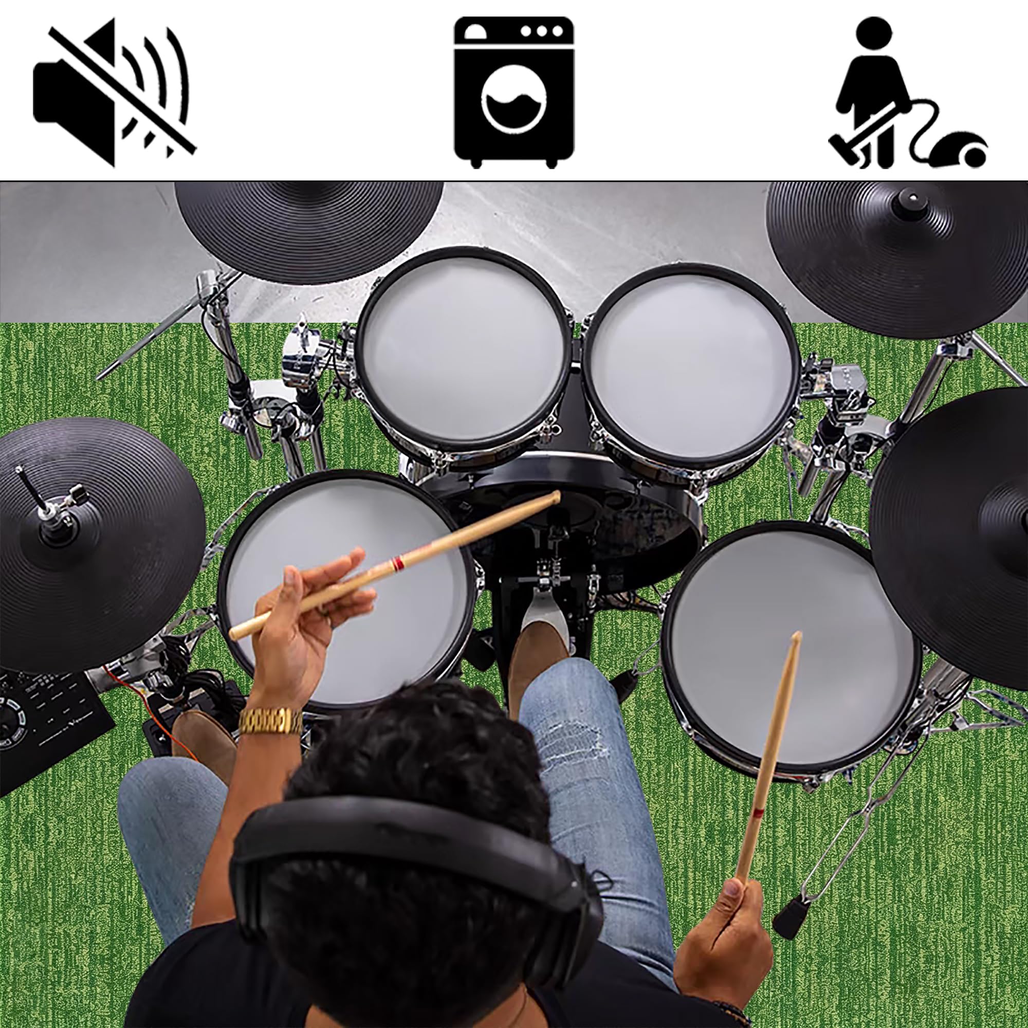 Tappeto Batteria Antiscivolo Tappeto a Tamburo Insonorizzato 250 x 200 cm | Poliestere, Insonorizzato, Professionale, Tappeti per Batterie Elettroniche Rullante Acustica Snare Drum Grancassa Strumenti