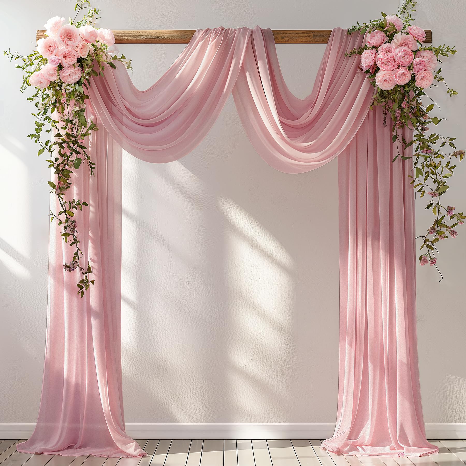 Wedding Arch Draping Fabric, 1 Panel 30" x 20Ft Dusty Rose Sheer Curtain Drapes Extra Wide &amp; Long Backdrop Curtains for Easter Bridal Shower Backdrop Outdoor Party Arches Church Ceremony Decoration