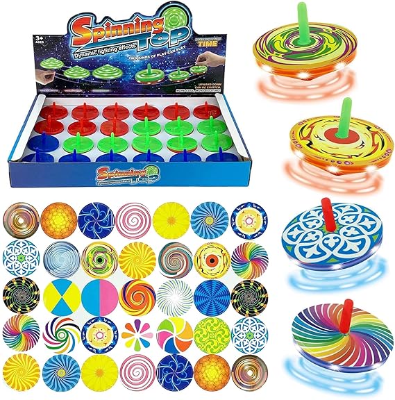 24 PCS Light Up Mini Spinning Tops LED Hand Spinners Toys with Colorful DIY Stickers Design Your Own - Novelty Bulk Stocking Stuffers Party Favors