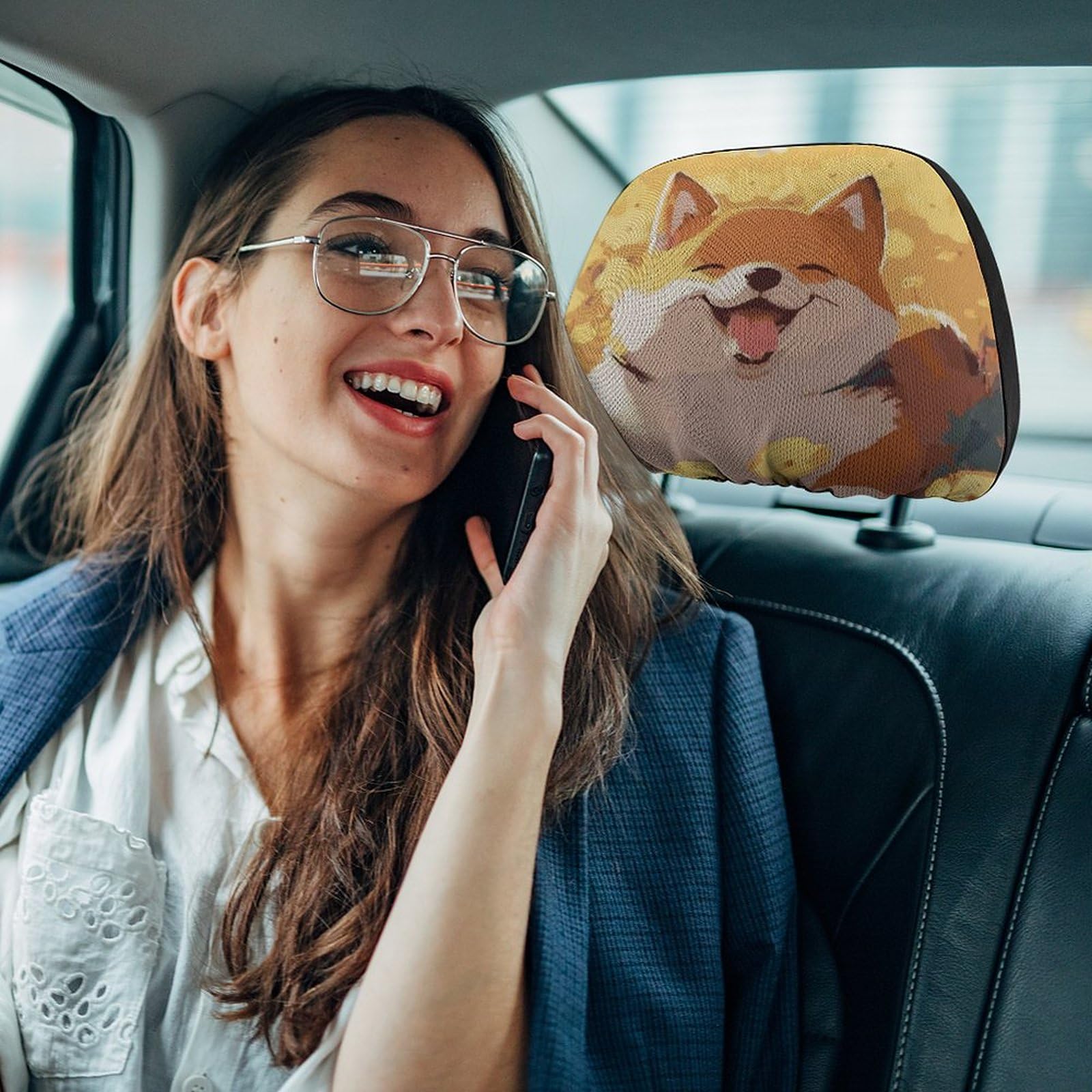 Amazon｜カーシートヘッドレストカバー 笑顔 犬 柴犬 車ヘッドレスト