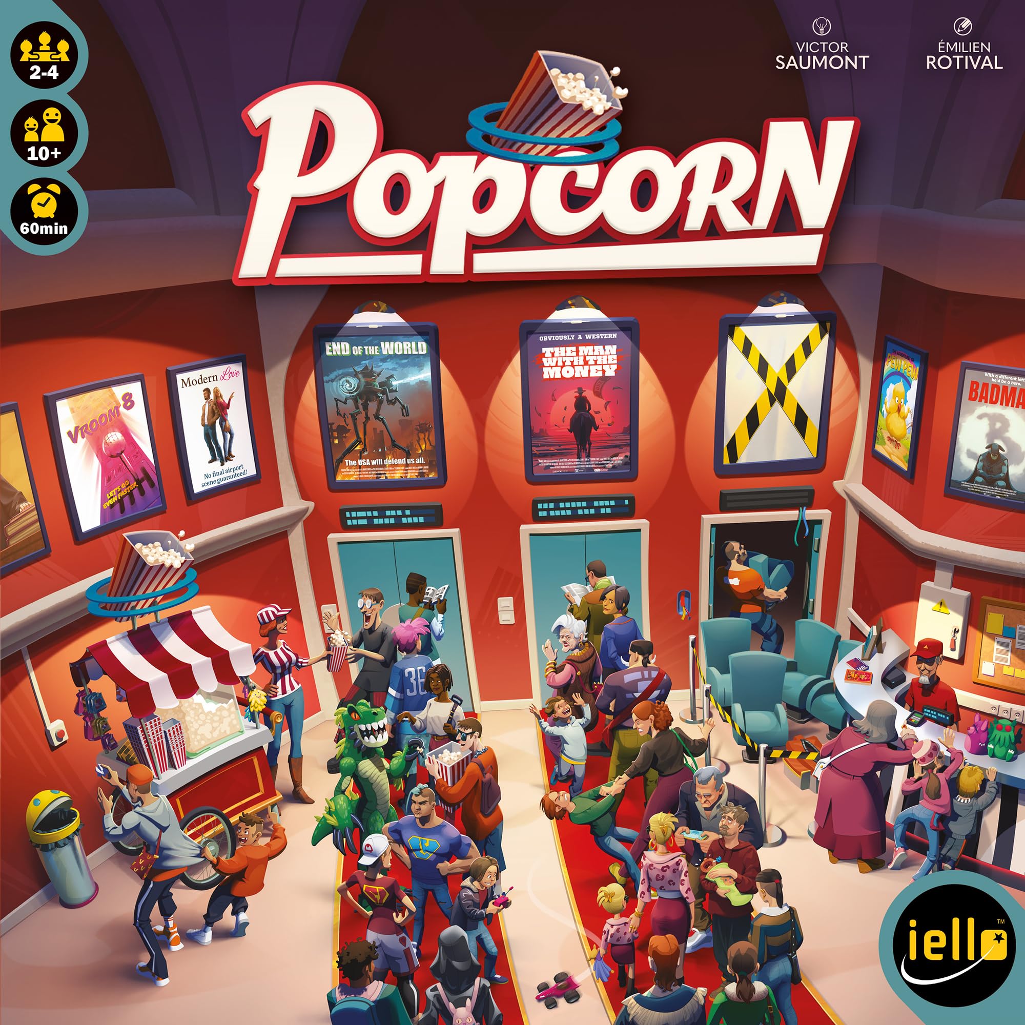 IELLO: Popcorn - Gioco da tavolo per costruire e posizionare borse, gestire un cinema, attirare ospiti al cinema, gioco competitivo, famiglia dai 10 anni in su, 2-4 giocatori