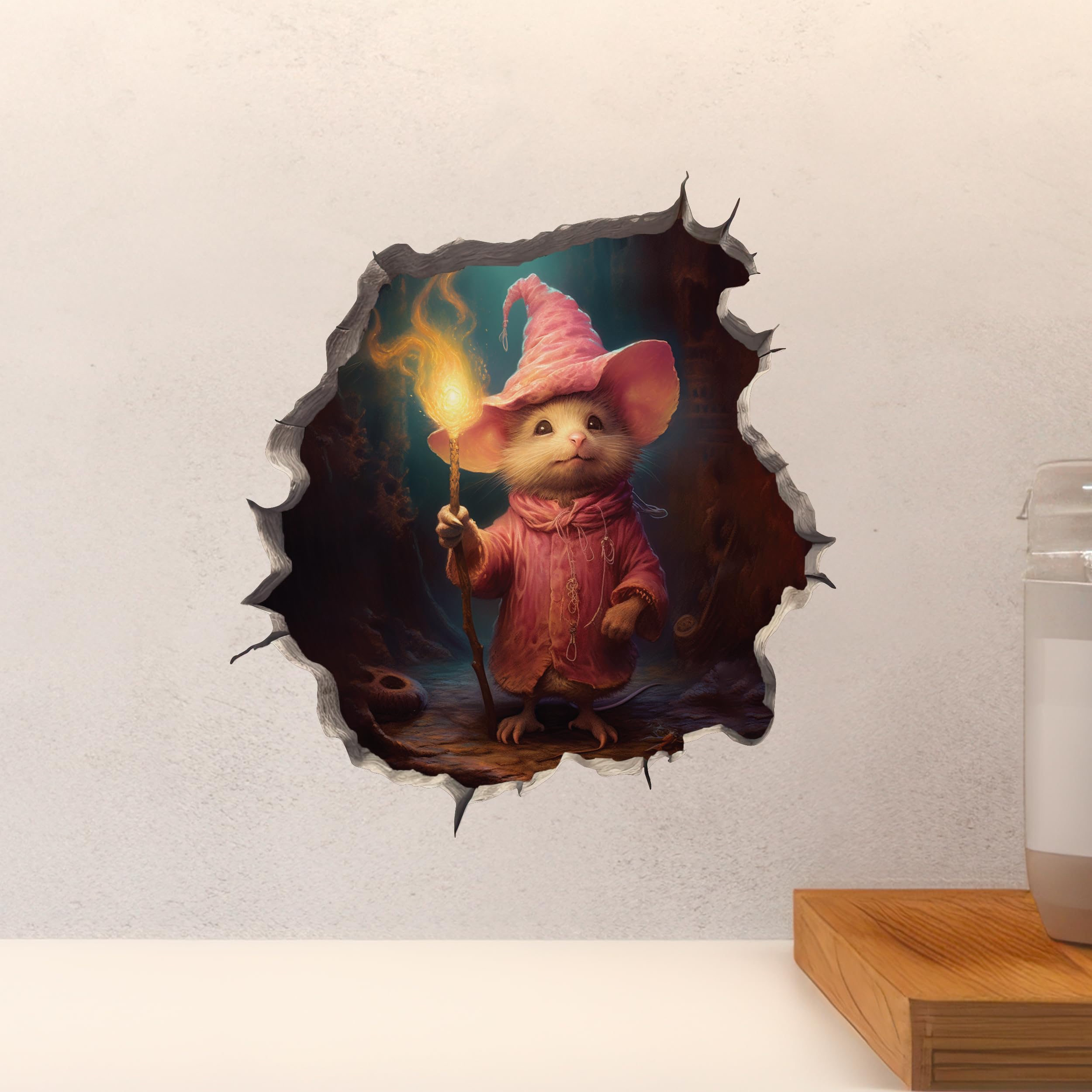 Wizard Mouse In Mouse Hole 3D Wall Decal – Peel-and-Stick Wall Sticker (5" X 5.5") - View #6