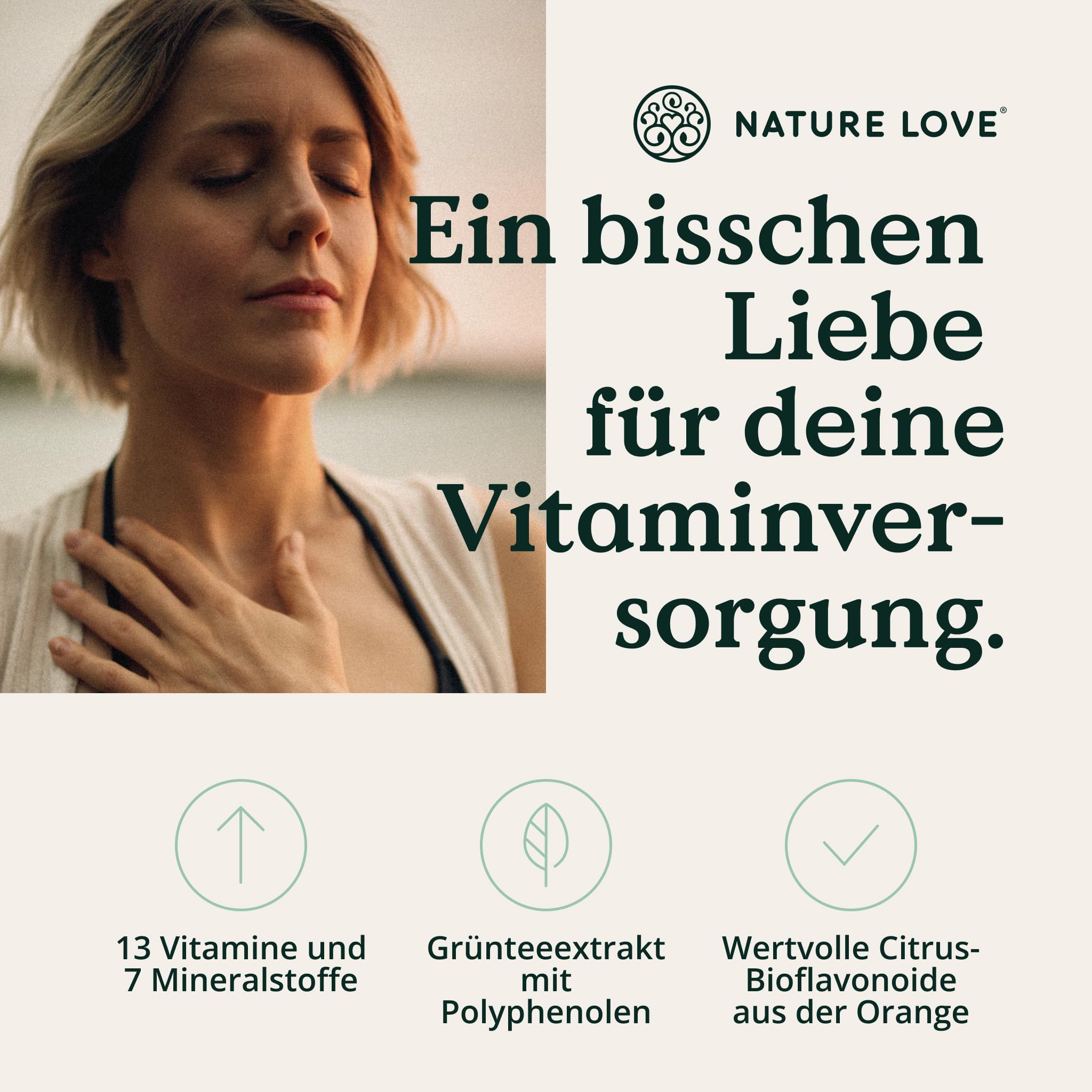 Nature Love Multivitamin Komplex – 180 vegane Kapseln – Vitamine A-Z & Mineralstoffe – mit Grünteeextrakt und Citrus-Bioflavonoiden – hochdosiert und mit Bioaktiv-Formen – laborgeprüft