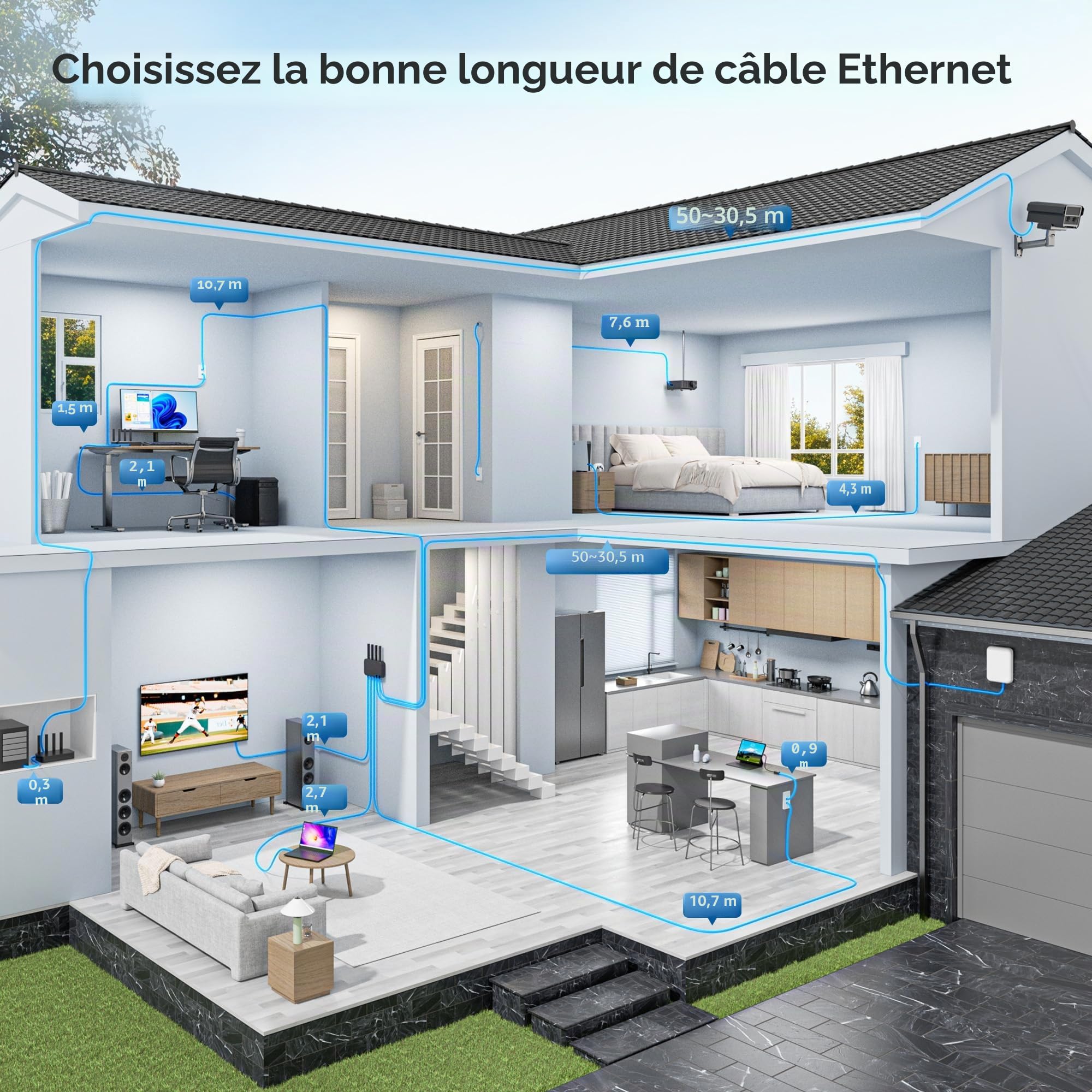Cable Matters 160001-BLK-10x10 | Cuivre nu 24 AWG, RJ45 plaqué or, PoE++, bande passante 550 MHz, câble Cat6, cordon Ethernet