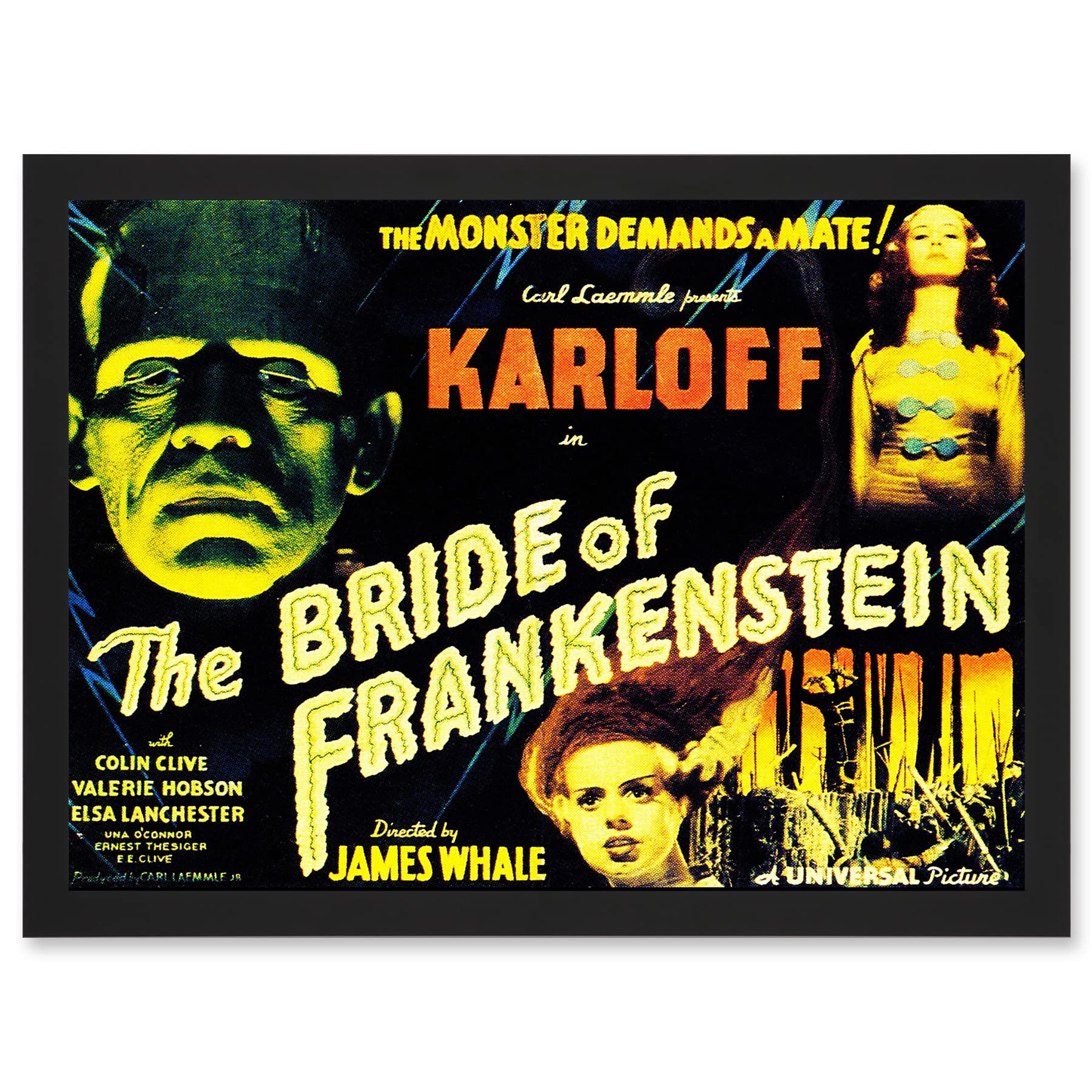 Artery8 Movie Film Sequel Bride Frankenstein Karloff Whale Horror Artwork Framed Wall Art Print A4