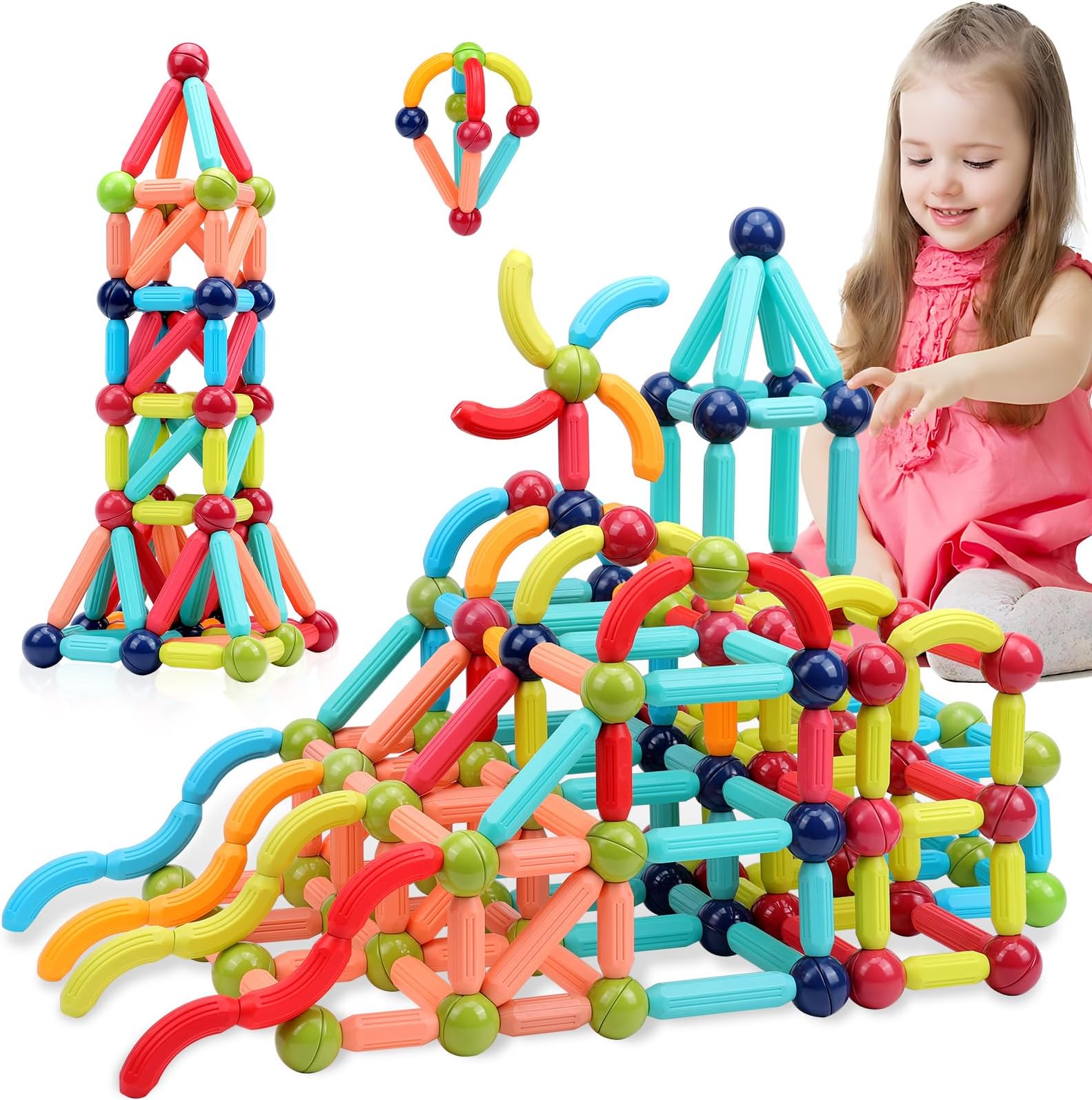 COUOMOXA Magnetic Building Blocks for Toddlers: STEM Educational Toys for 3 4 5+ Years Old Kids - Magnetic Stick Montessori Game for Family for Boys Girls 3-5