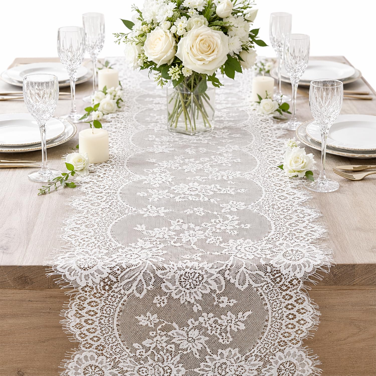 2-Piece White Lace Table Runner Set, 35mm x 300mm Desktop Decoration