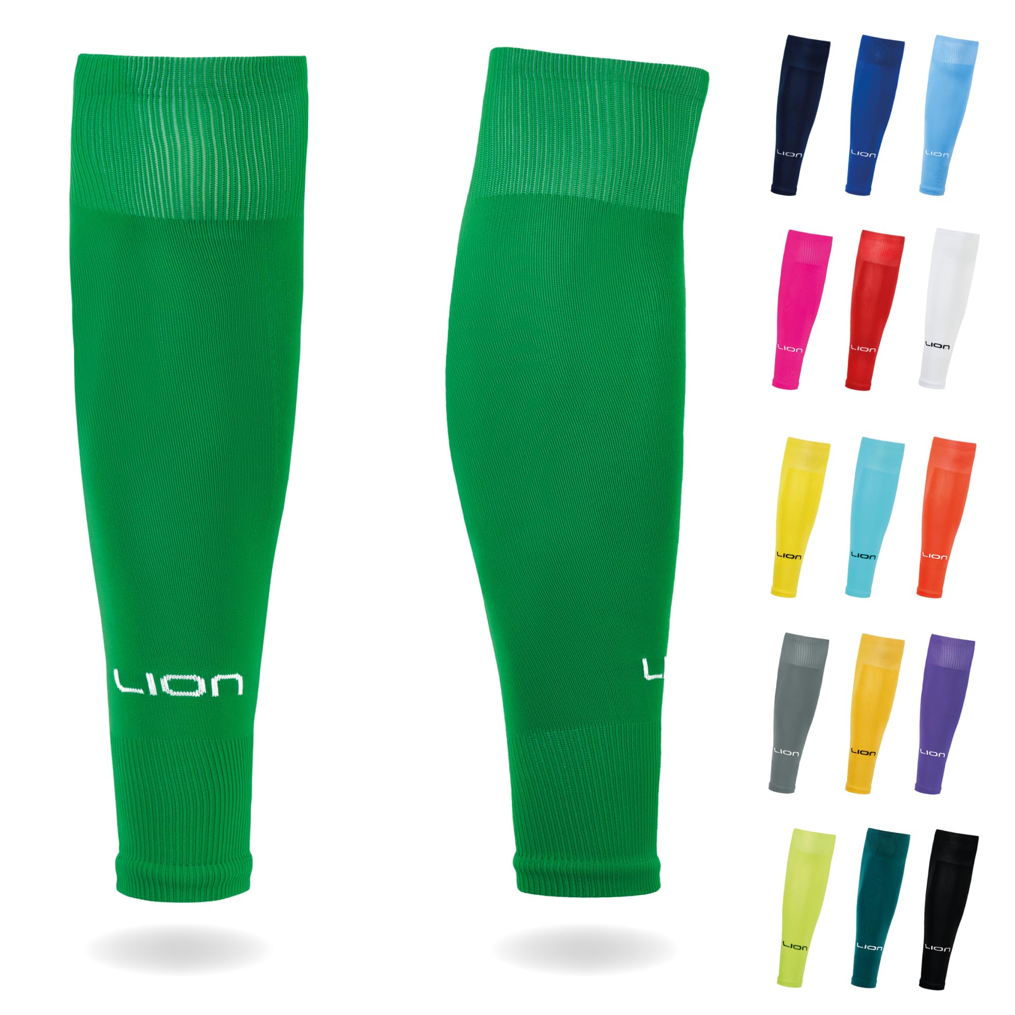 Lion Sportswear Green Kids/Youth Football Sock Sleeves To Accompany Grip Socks - Fits Over Calf/Shin Pads - Variety Of Colors To Match Your Team Kit (Green)