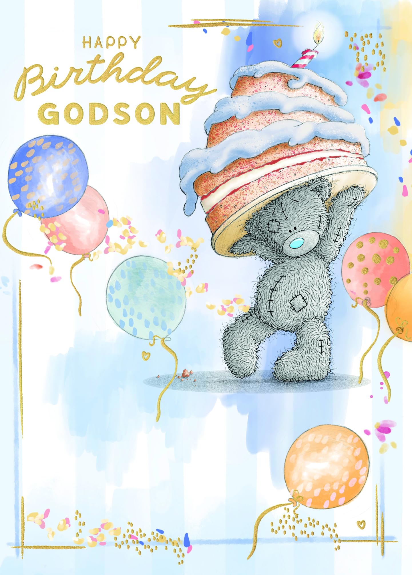 Me To You Tatty Teddy Happy Birthday Godson Luxury Gold Foil Card, 5 X 7 Inches - Official Collection