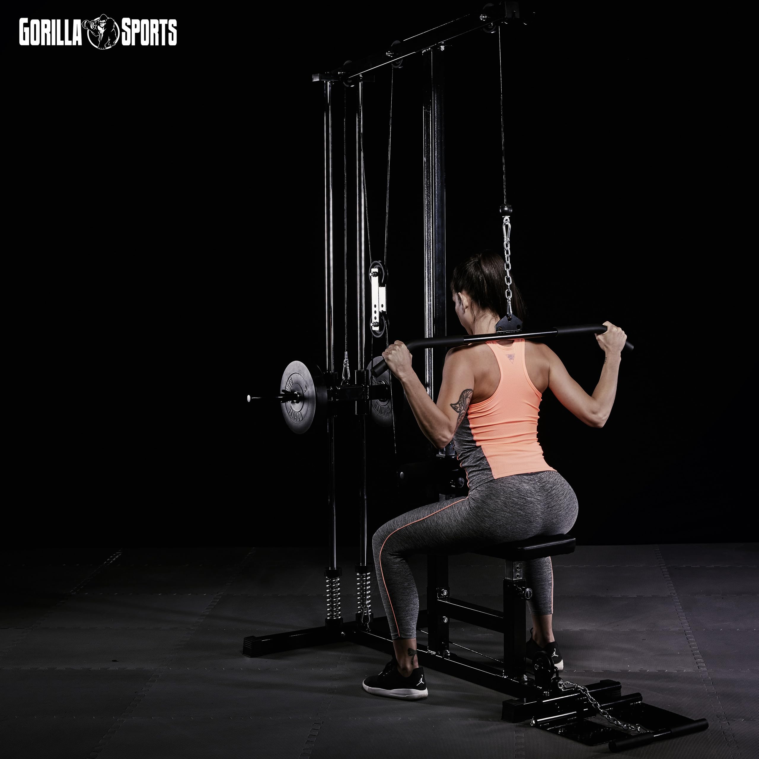 GORILLA SPORTS® Latzugturm verstellbar mit 2 Seilzügen, 30 mm, bis 300 kg
