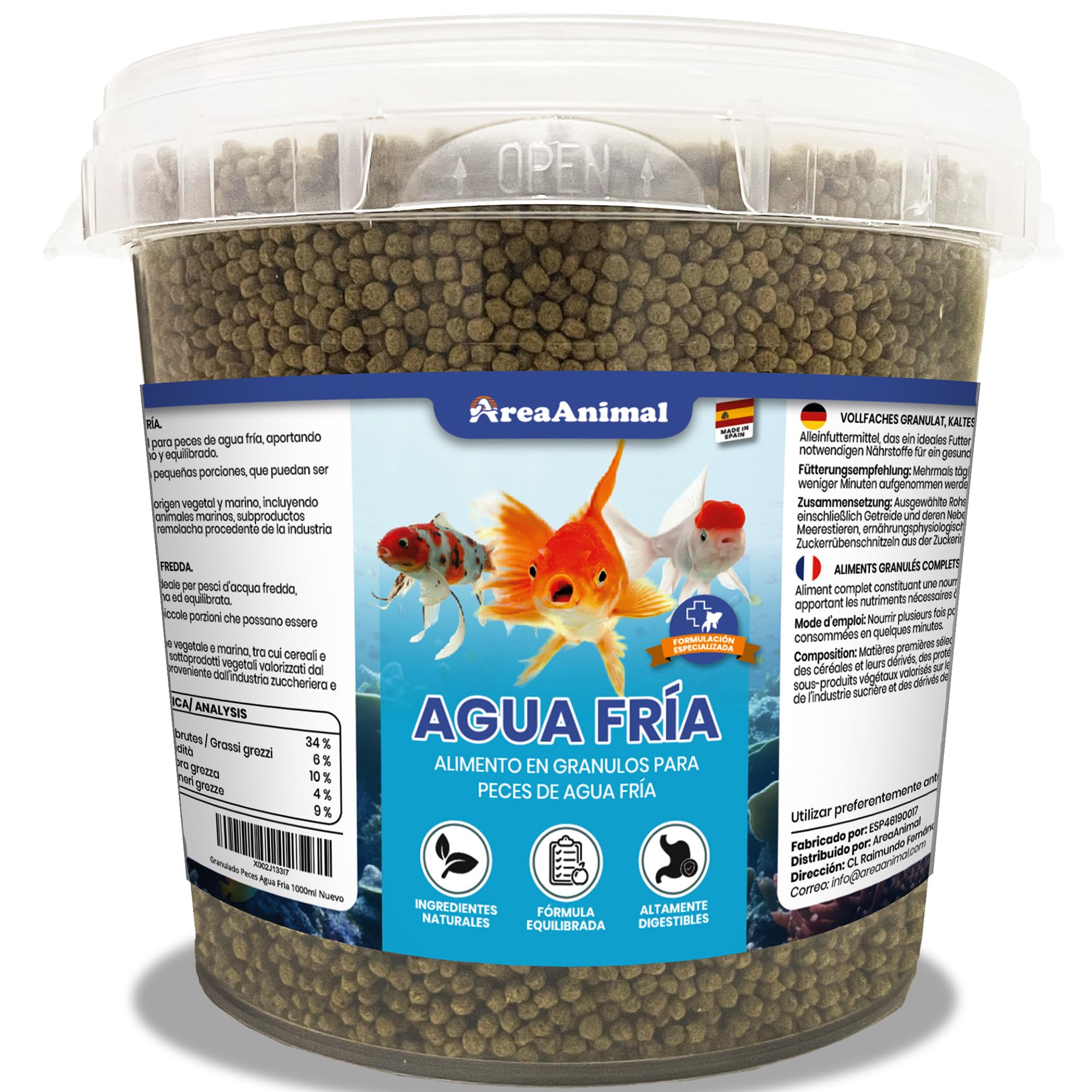 Comida Peces Agua Fria, Comida Granulos Peces 330G/1L, Alimento para Goldfish, Koi y Cualquier Pez de Agua Fría, Fischfutter Enriquecida con Vitaminas y Minerales