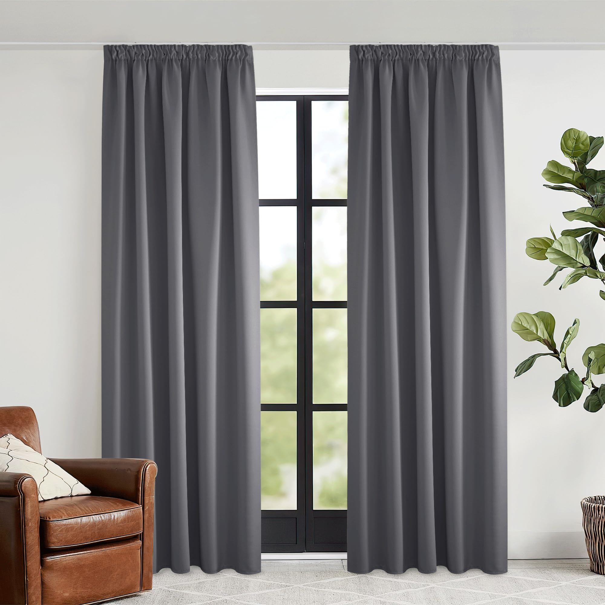 KGORGE Curtains with Hooks Living Room Thermal Insulated Curtains Cold and Heat Blackout Curtains 2 Pieces Curtains Bedroom Double Blackout Curtains, 2 Pieces, 140 x 240 cm (WxH), Grey Global Recycled Standard OEKO-TEX STANDARD 100 Global Recycled Standard Global Recycled Standard