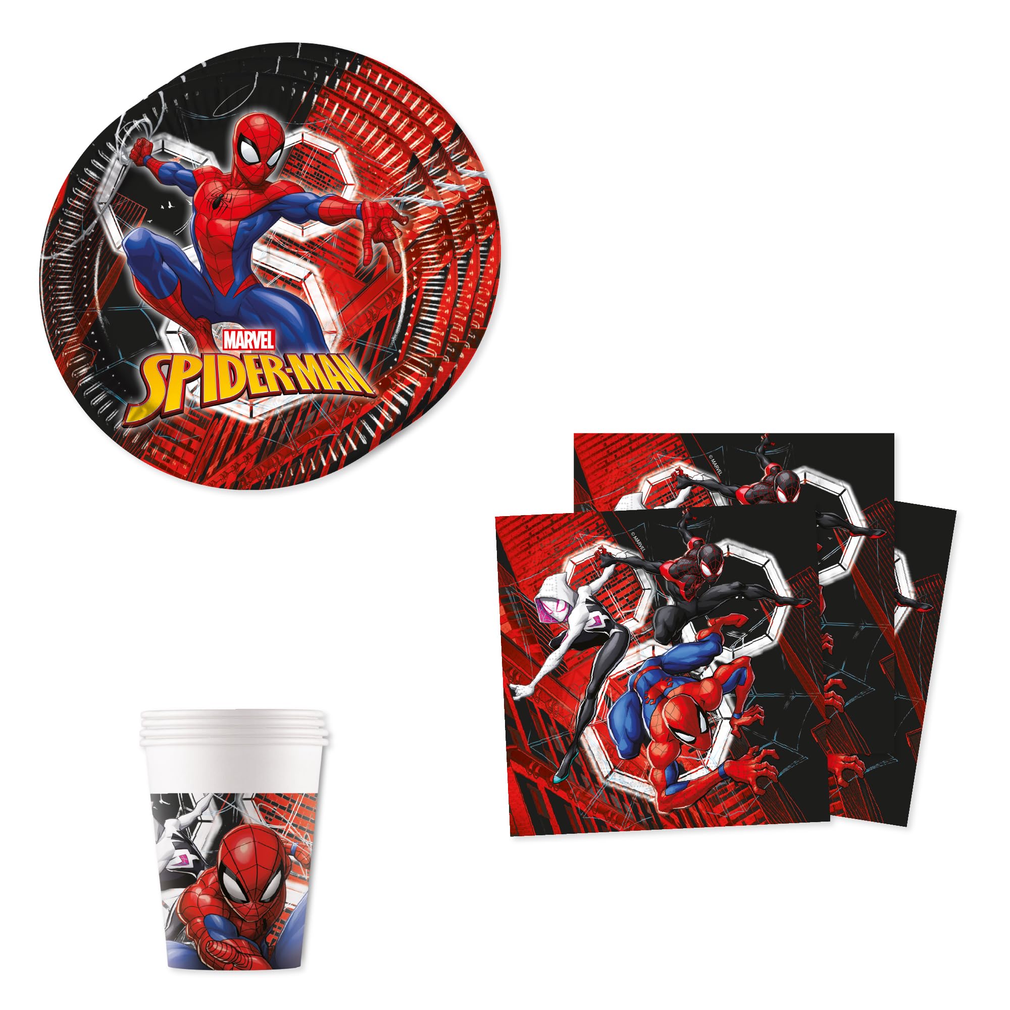 Marvel Spiderman World of Webs Tableware XL Party Set for 16 Guests (52pc)
