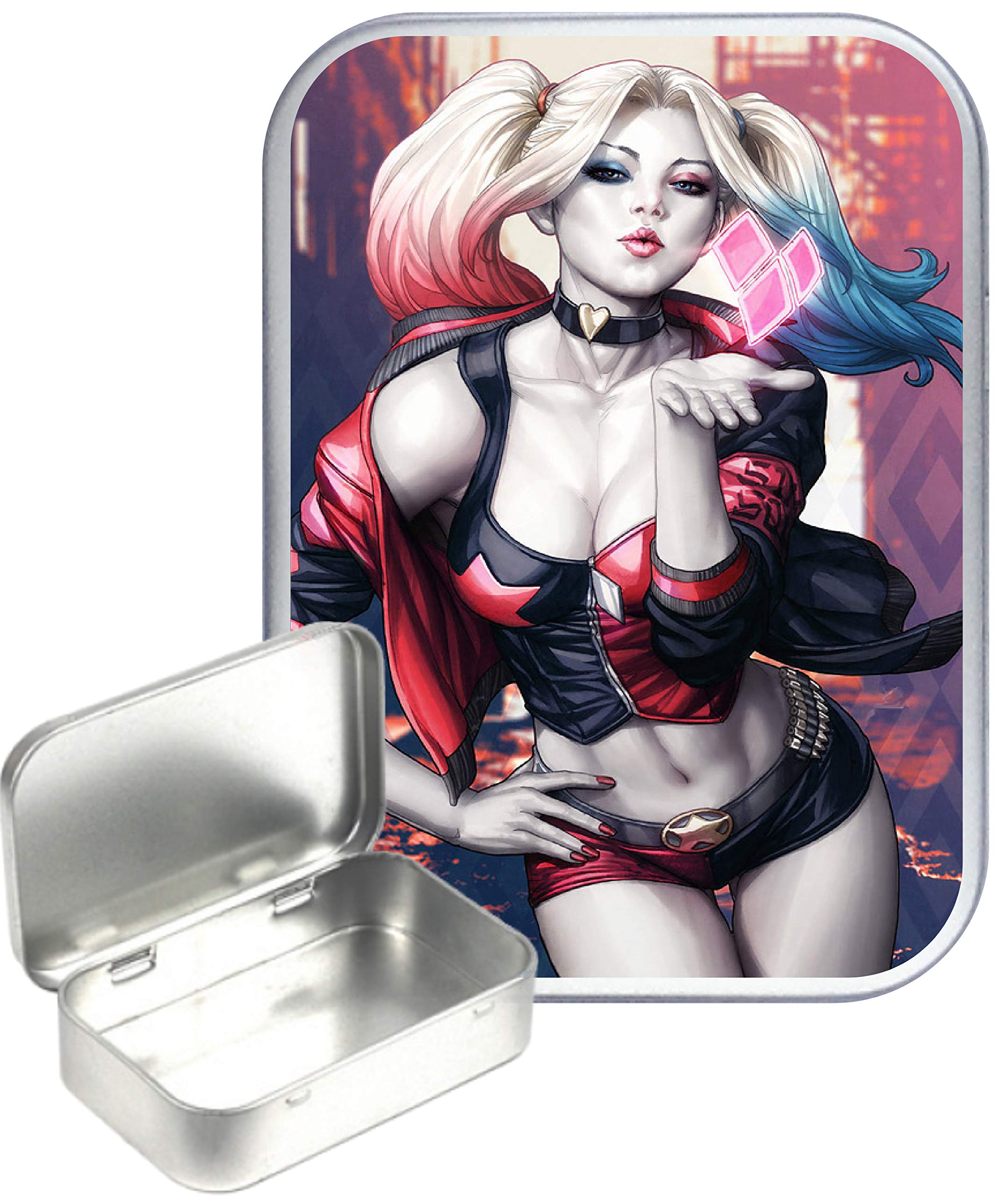 Teez Silver Harley Kiss 30Ml Small Hinged Tin, Hinged Pill Tin,Gift Box,1Oz Tobacco Tin