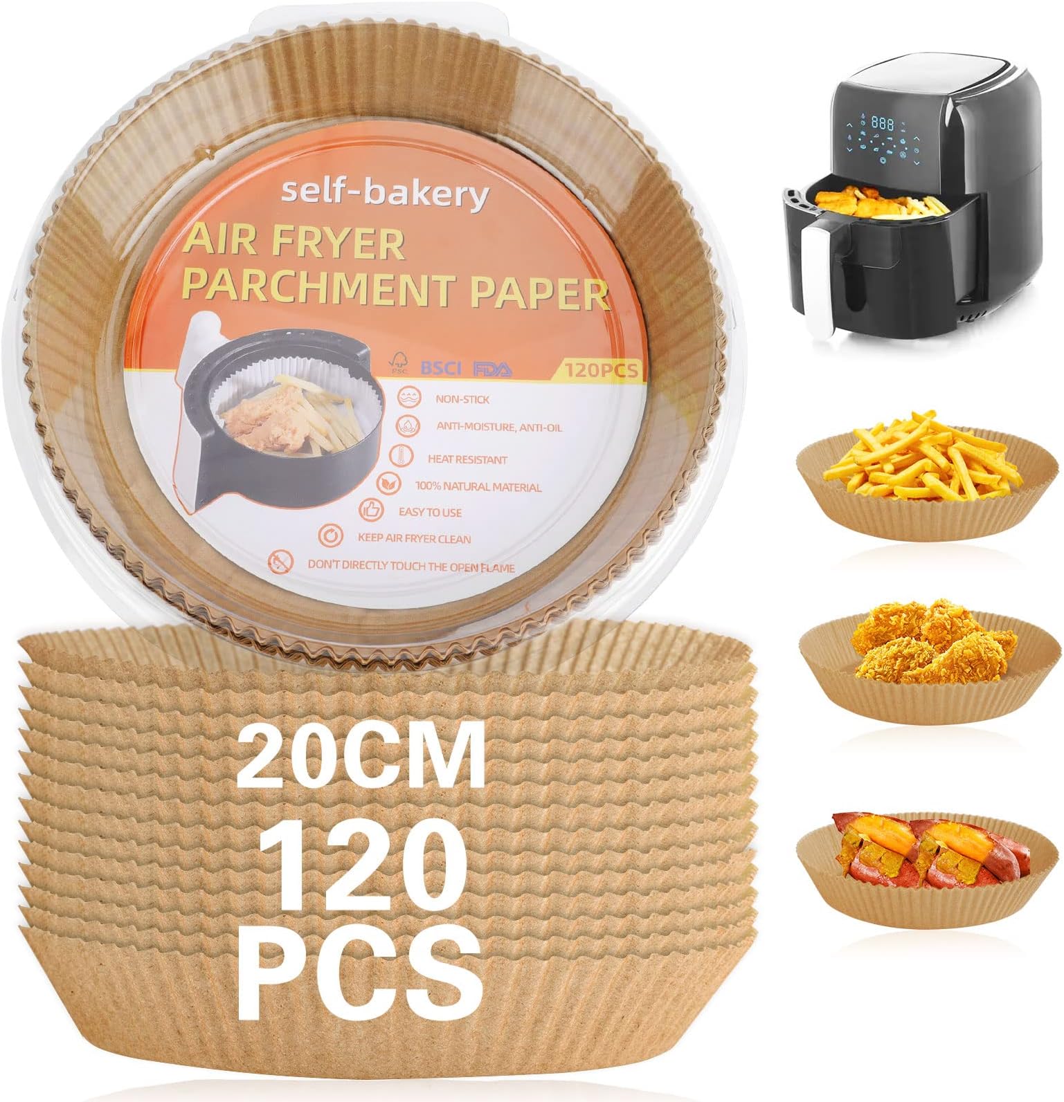 FAMKEEP Papier Sulfurisé Rond pour Air Fryer,120 Pièces 20cm Papier