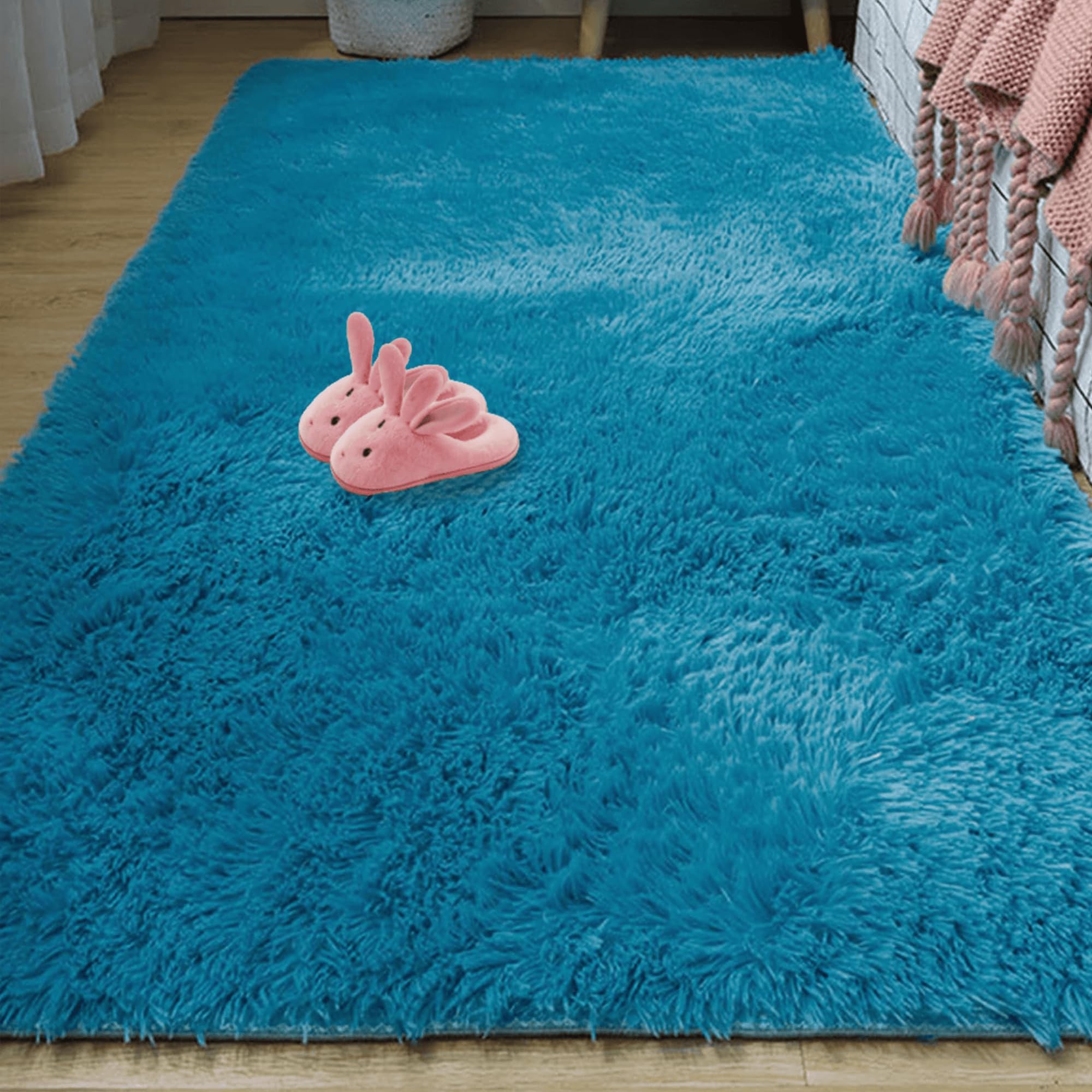 Tapis antidérapant et lavable bleu shaggy 360x360 fini les tapis glissants difficiles à laver