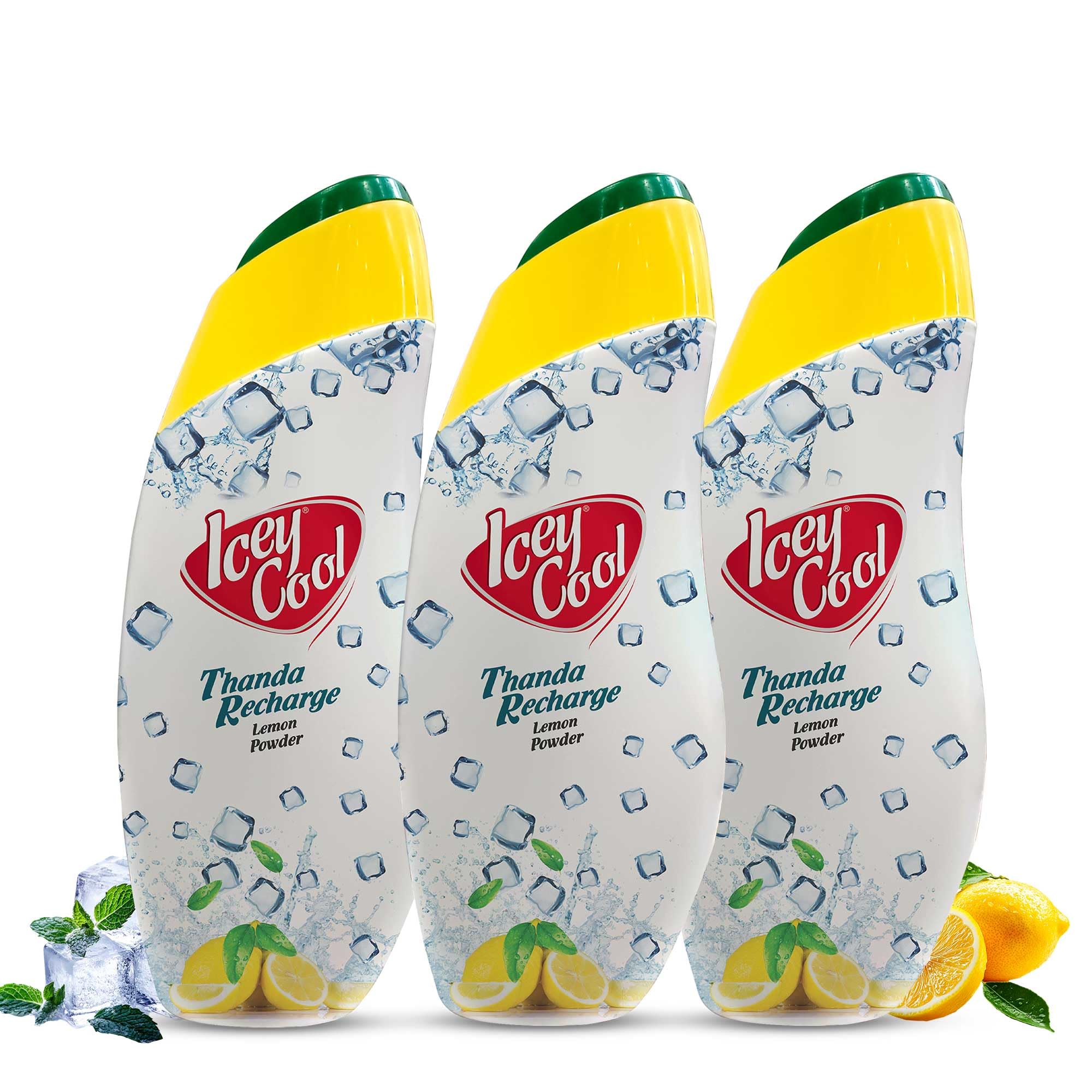 Icey Cool Lemon Herbal Prickly Heat And Ice Cool Body Talcum Powder | Advanced Sweat Absorption, Odor Prevention, And Cooling Relief Plus Lemon For Skin Benefits (300G, 3)