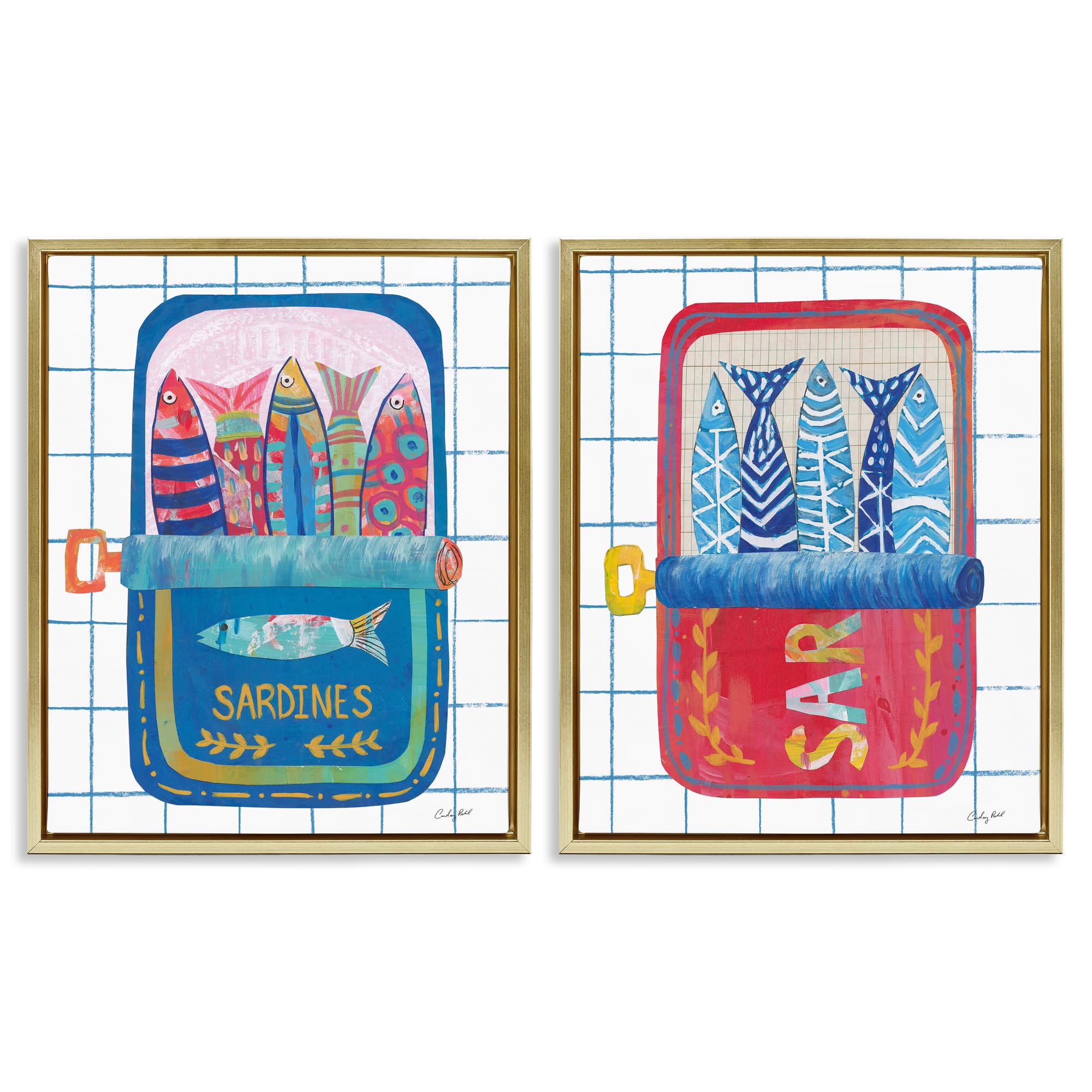 'Whimsical Silly Sardines'| 2pc Floating Frame Art Set 2