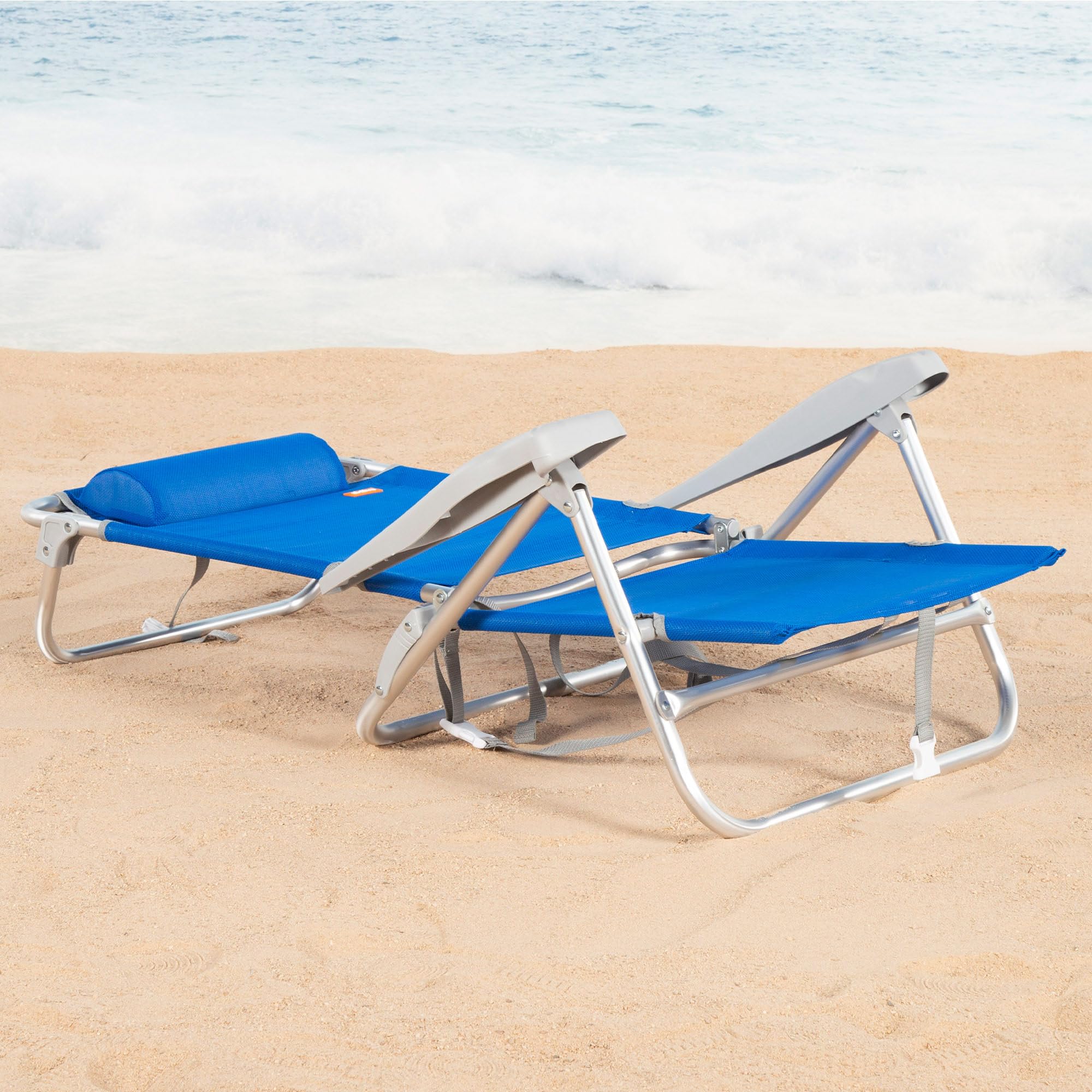 AKTIVE Chaise de Plage Pliable, Bleu foncé, textilène et Aluminium, 47 x 49 x 82 cm, 8 Positions, Dossier Haut, 110 kg
