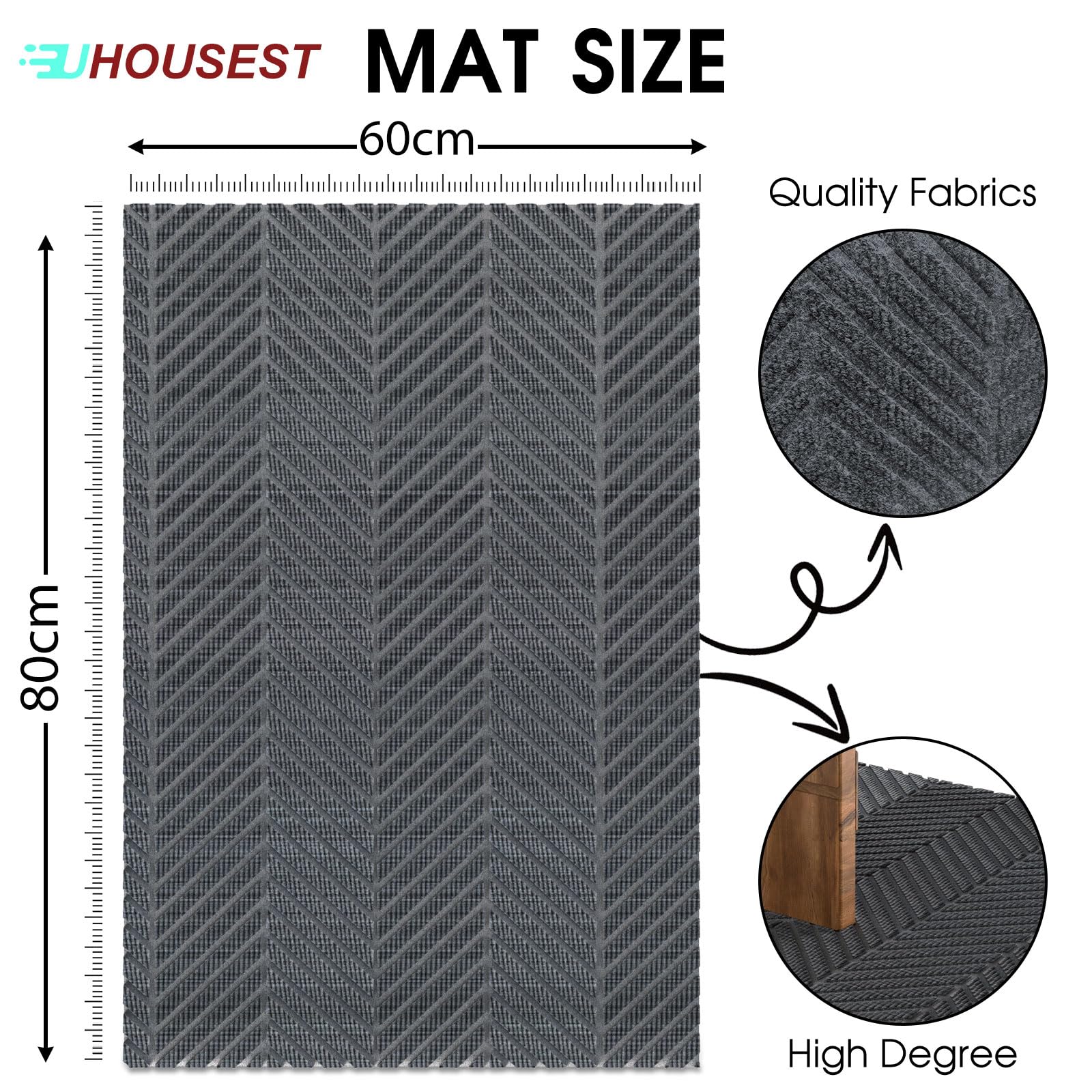 UHOUSEST Door Mat Outdoor & Indoor Washable, Door Mat Non Slip Heavy Duty, Dust Grabbing, Absorb Water - Image 2