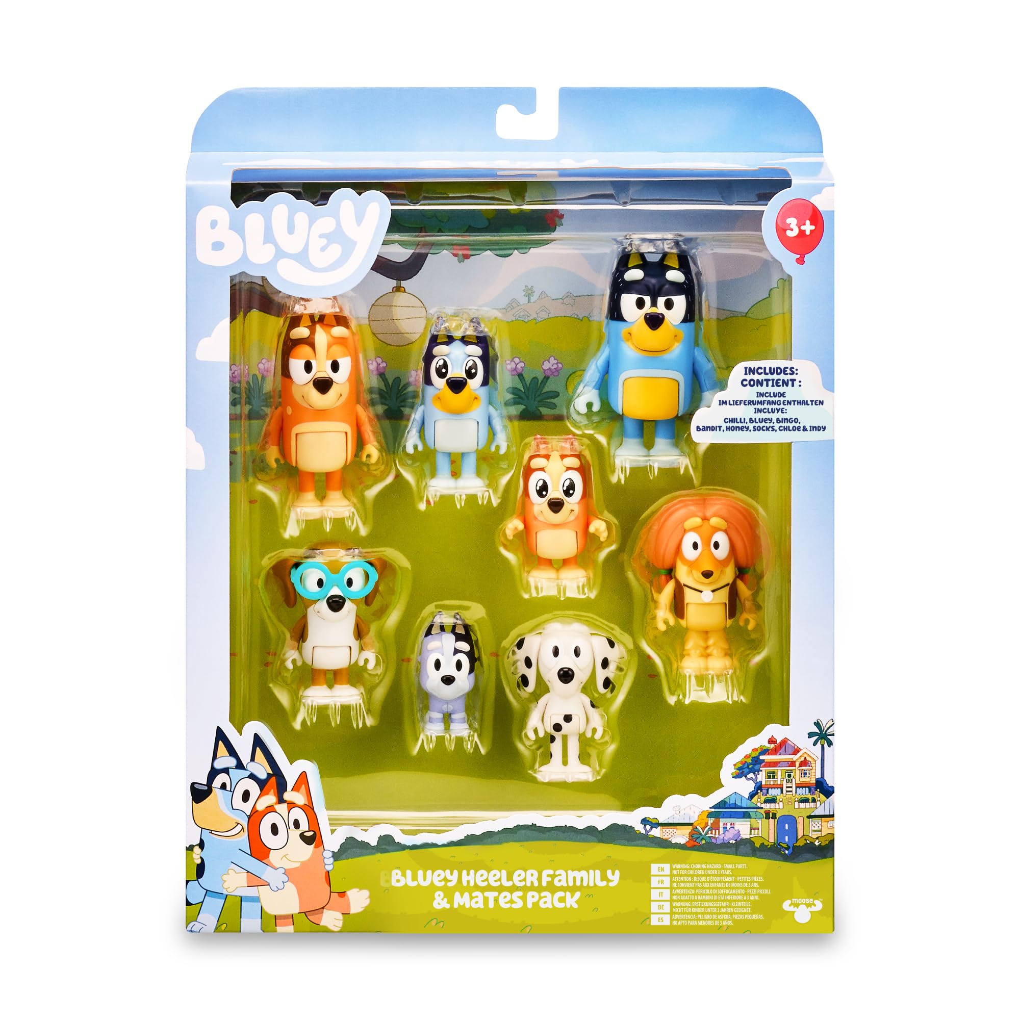 BLUEY - Confezione da 8 figure Famiglia e Compagni del Cole, Figure articolate, bambole da 6 a 8 cm, collezione di personaggi della serie di disegni per bambini, ragazzi e ragazze +3 anni, famoso