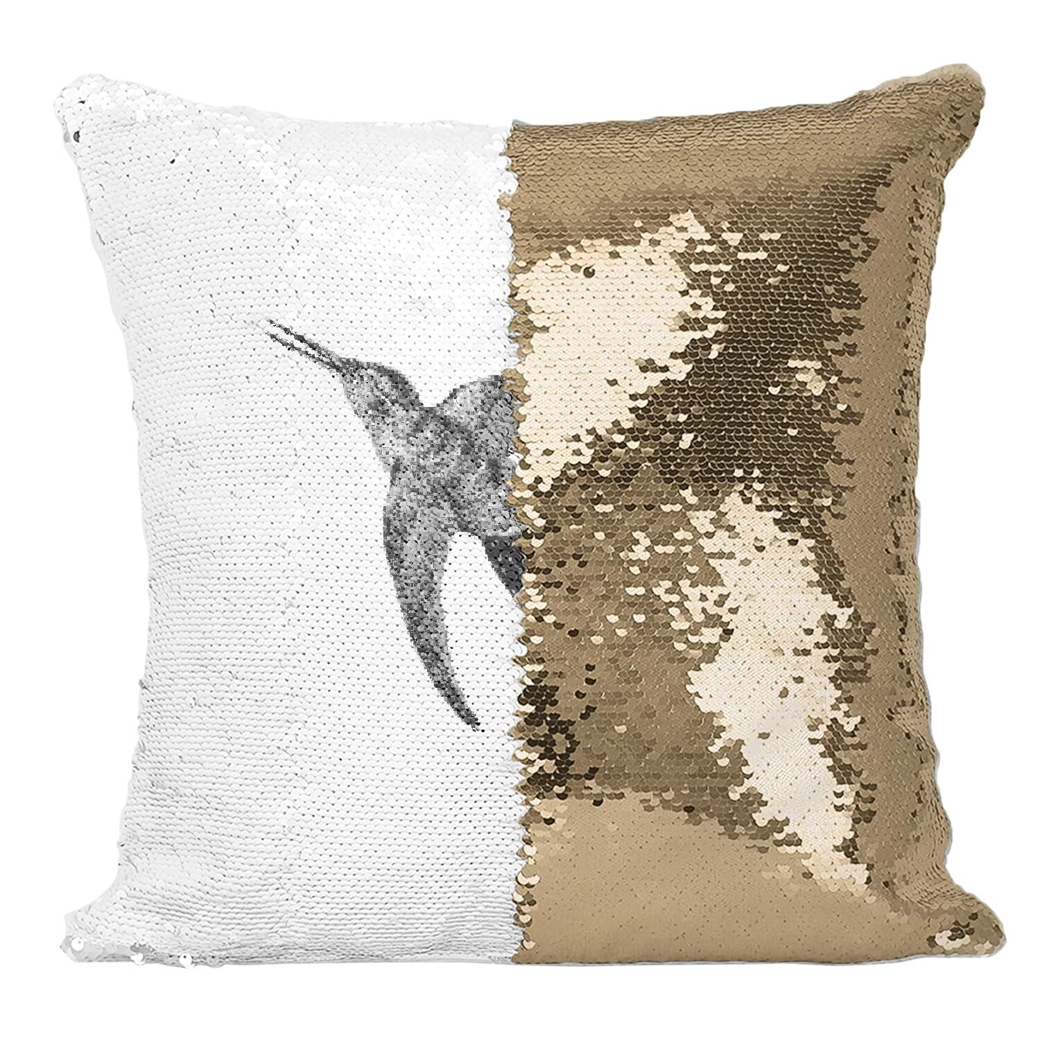 Coussin sequin doré avec motif hirondelle pour décoration de salon