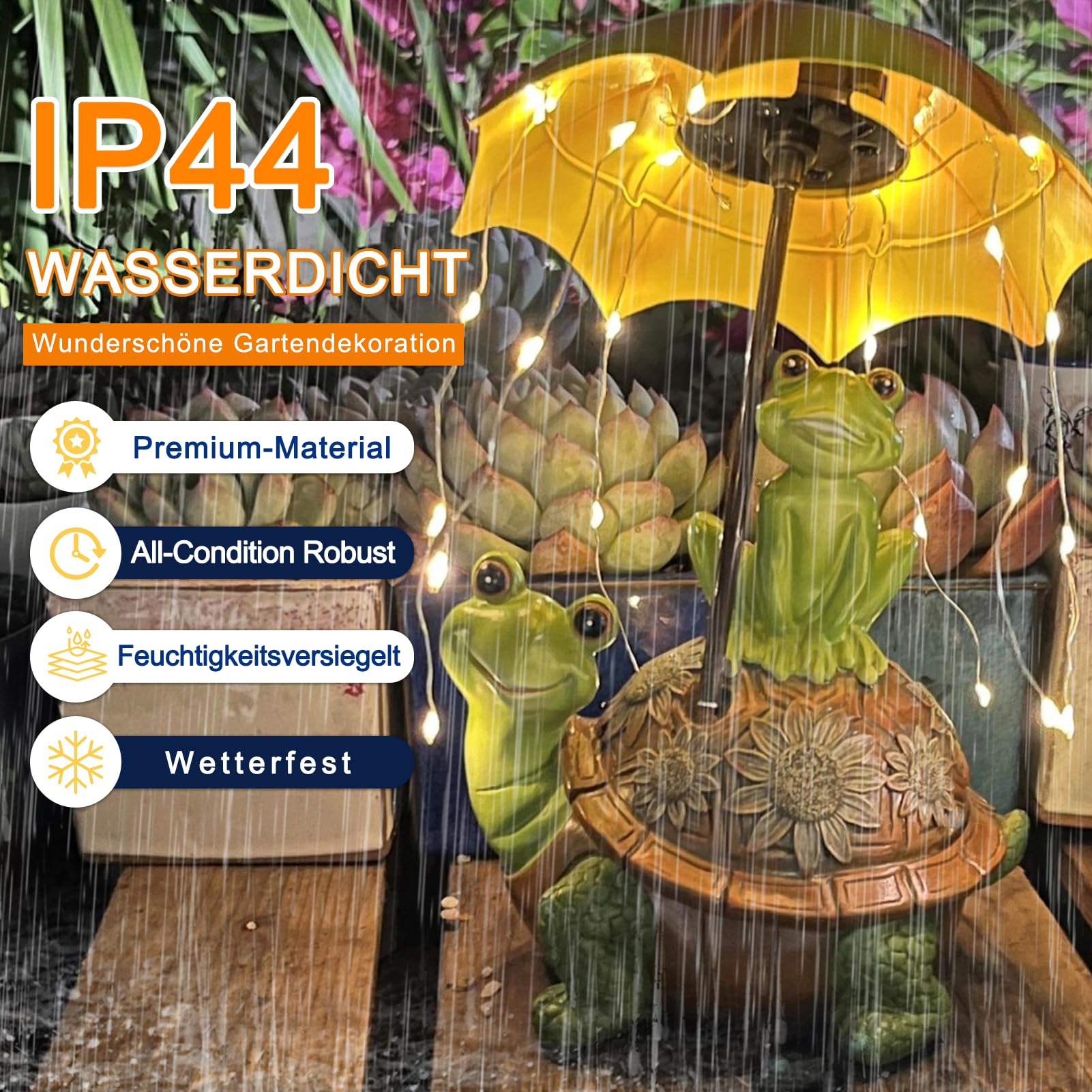 Solar Frosch Gartenfigur - Wasserdichte LED Deko Mit Regenschirm Beleuchtung