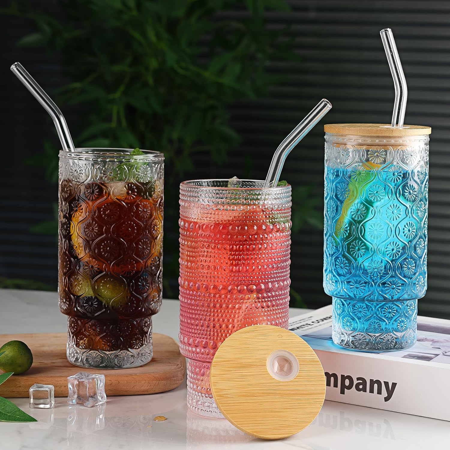 16oz Glass Cups with Lids and Straws, 6 Pack Vintage Drinking Glasses Tumblers Polka Dot Iced Coffee Cups for Kitchen, Home, Office, Gifts - Image 4