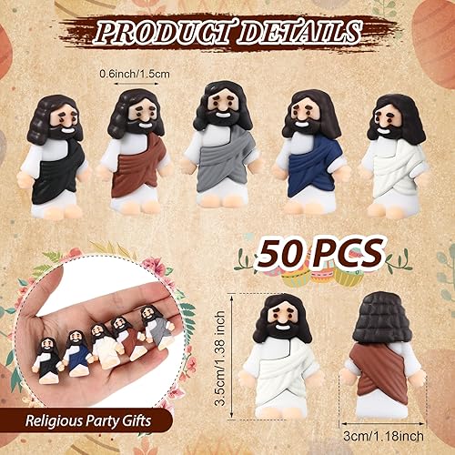 Vista 41 de Bememo 50 mini figuras de Jesús de diseño original, juguetes de Jesús, pequeñas figuras para esconderse y buscar escuela dominical religiosa fiesta