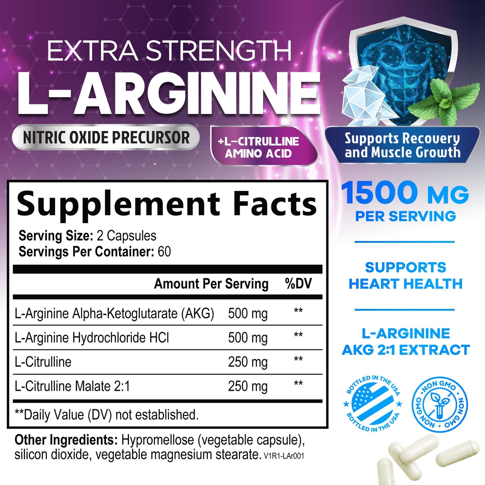 L-Arginine 1000mg - 3X Strength L Arginine Supplement with L-Citrulline - Complete Pre Workout Nitric Oxide Booster - Powerful Energy & Muscle Support for Men & Women - Bottled in USA - 120 Capsules — Amazon image 2
