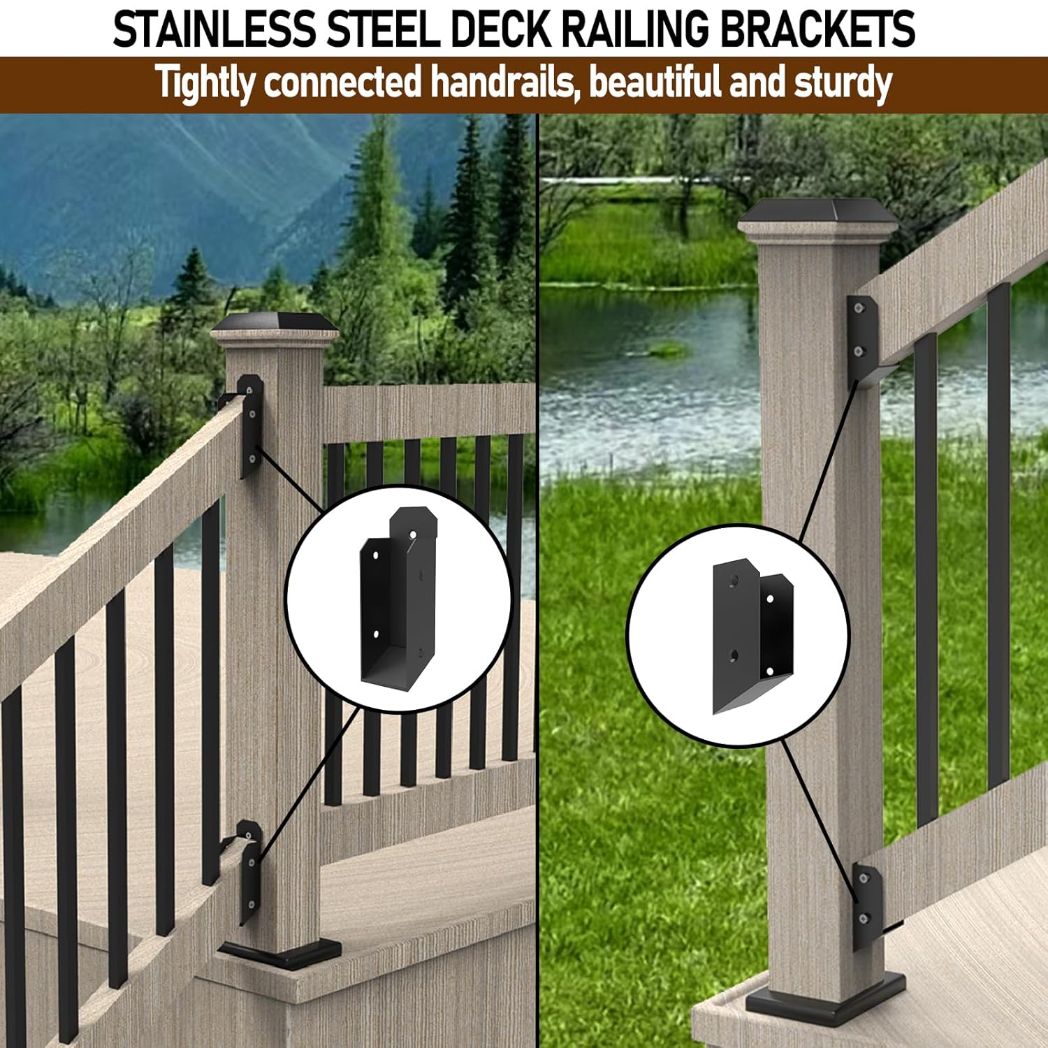 16 Pcs Deck Railing Bracket, 201 Stainless Steel 2 x 4 Deck Railing 30° Stair Connector, Railing Wood Post for Handrail and Wooden Stair end Connection Installation(8 Pairs)